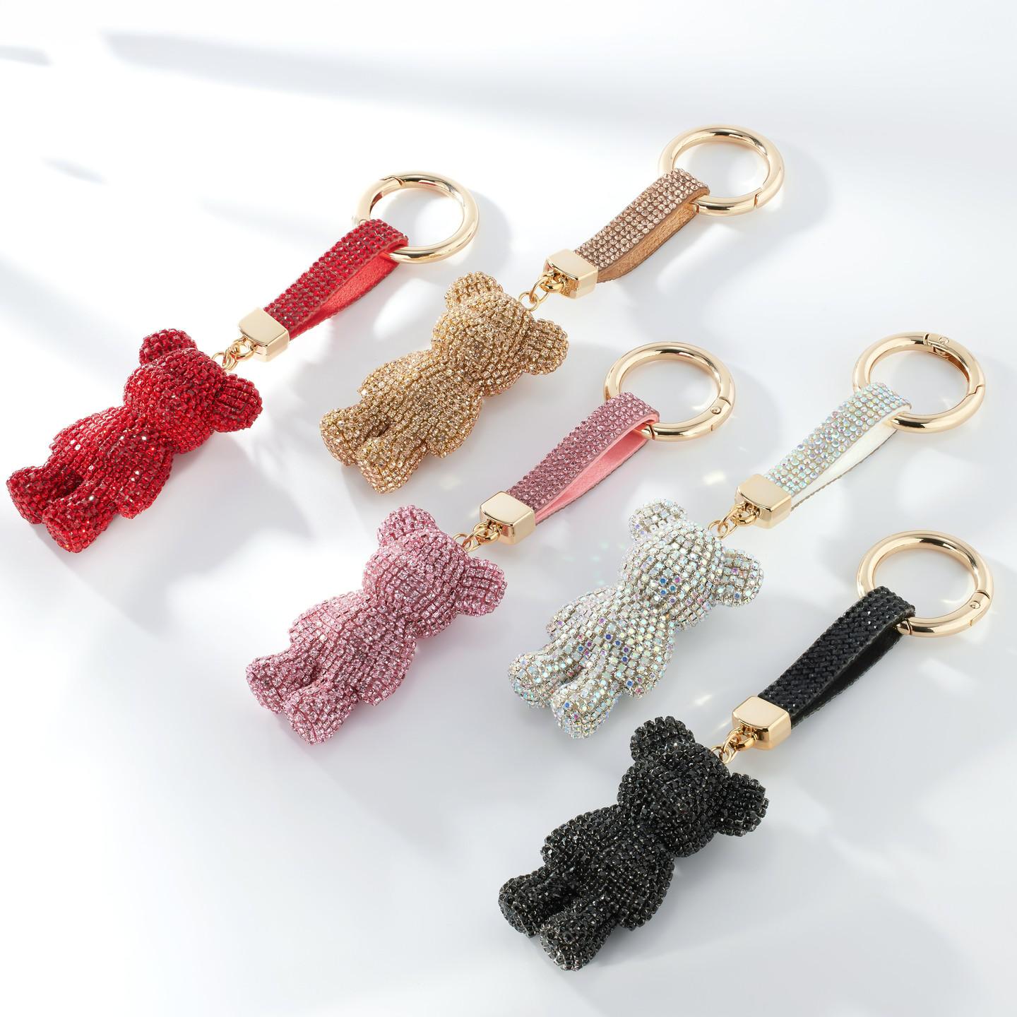 Bling Bears Keychain Collection Crystal Gold Tone Bear Keychain with Crystal Detailing for Bear Lovers Red Champagne Black Pink Multi-Color Options