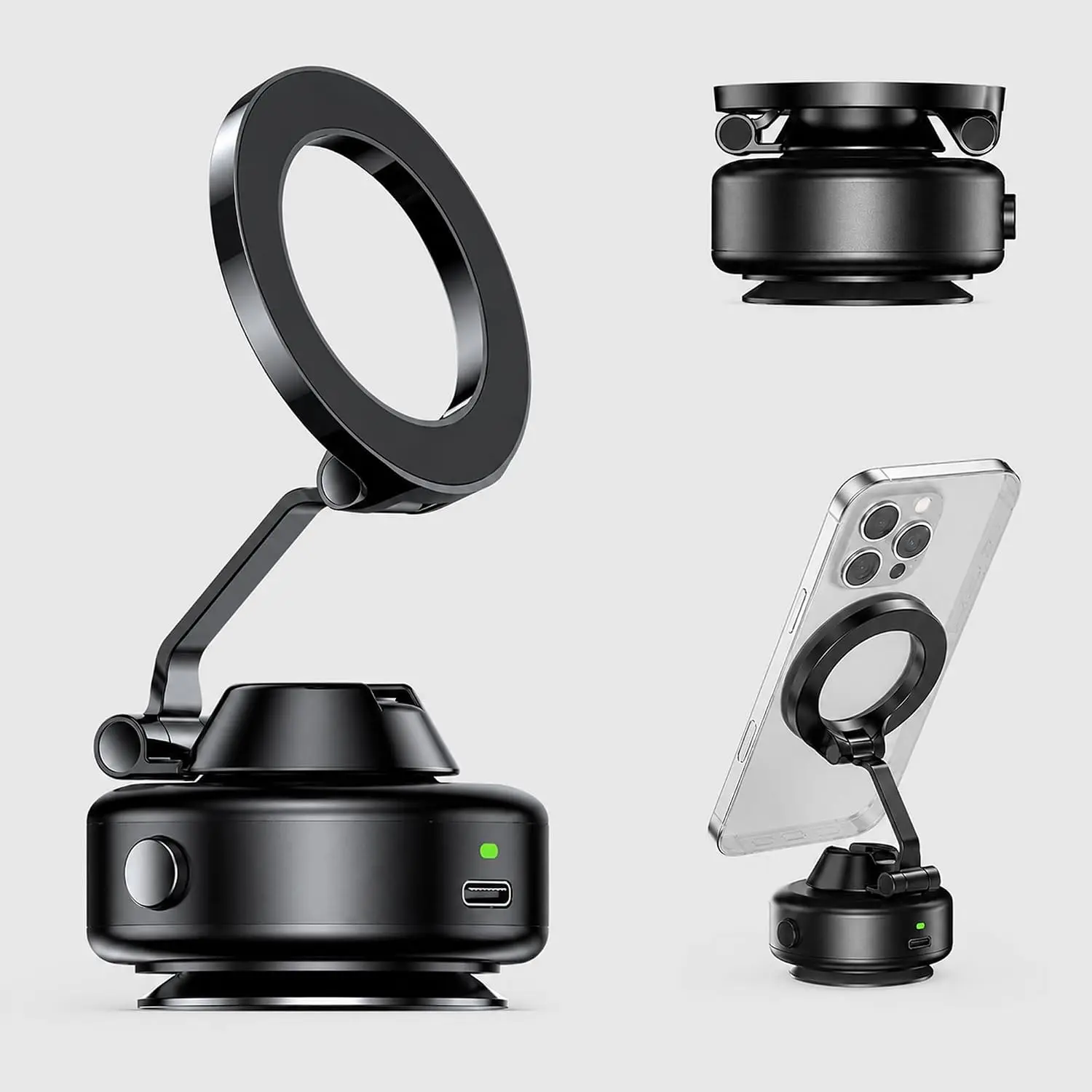 Foldable Electric Vacuum Magnetic Phone Holder for MagSafe, Magnetic Phone Stand, 360 Degree Adjustable Car Phone Mount with Long Arm, Suction Cup Cell Phone Holder, Suitable for iPhone, Gym, Mirror and Smooth Surfaces