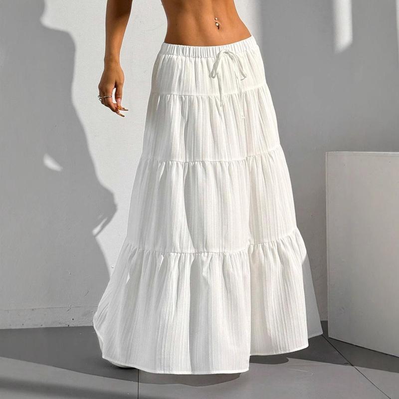 Women's White Half Skirt with Tie, Loose Long Skirt for Women