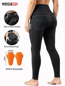 WOSAWE Women's Motorcycle Yoga Leggings with Removable Knee Pads Butt Lifting Cargo Pants Yoga fabric, light, smooth, no constraint, suitable for riding and daily use