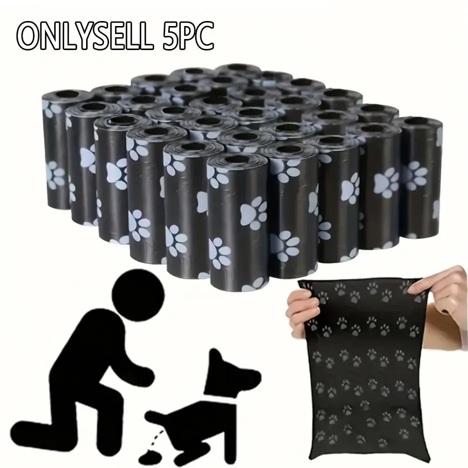 5 Rolls 75 Pieces Dog Poop Bags, Leak-Proof Pet Waste Bags with Paw Print Design, Outdoor Pet Cleaning Supplies, Pet Feces Bags