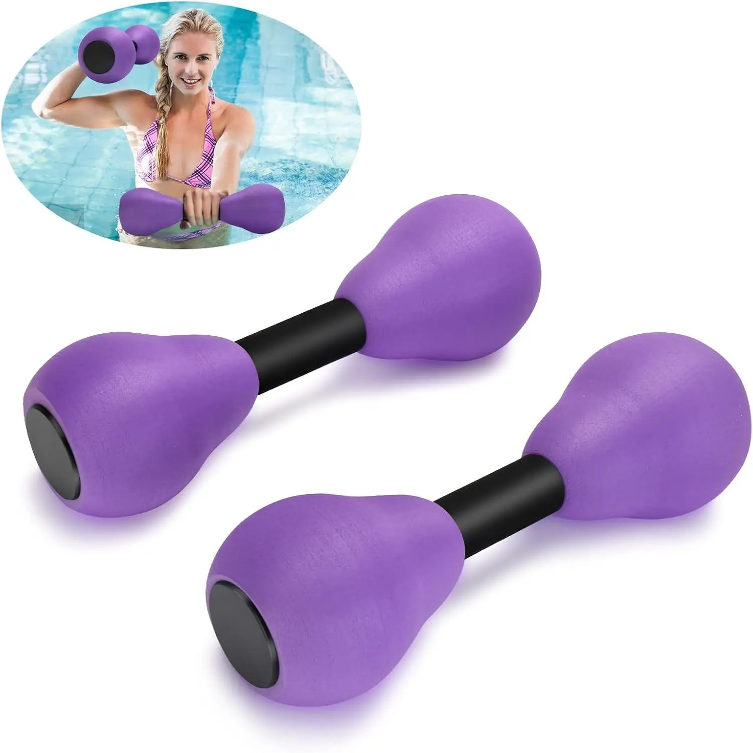Aquatic Dumbbells 2 Pcs Foam Water Weights - Aerobic Exercise Fitness Equipment for Pool Resistance Swimming Training, Weight Loss for Men Women Beginners, Non-Slip Comfortable Grip