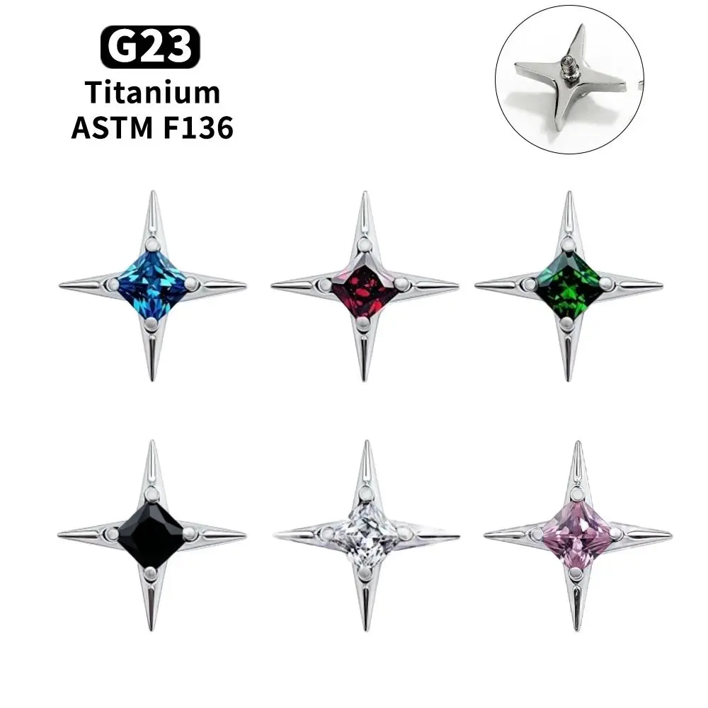 G23 Titanium 16G CZ Square Star Labret Tragus Helix Cartilage Flat Back Earring Nose Stud Medusa Piercing Jewelry