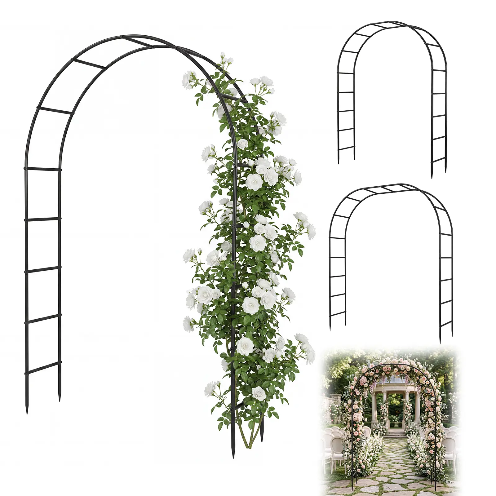 7.3ft Heavy-Duty Metal Garden Arch Arbor Trellis, 13mm Thickened Steel Tubes for Climbing Plants, Wedding Backdrop, Patio & Lawn Decor