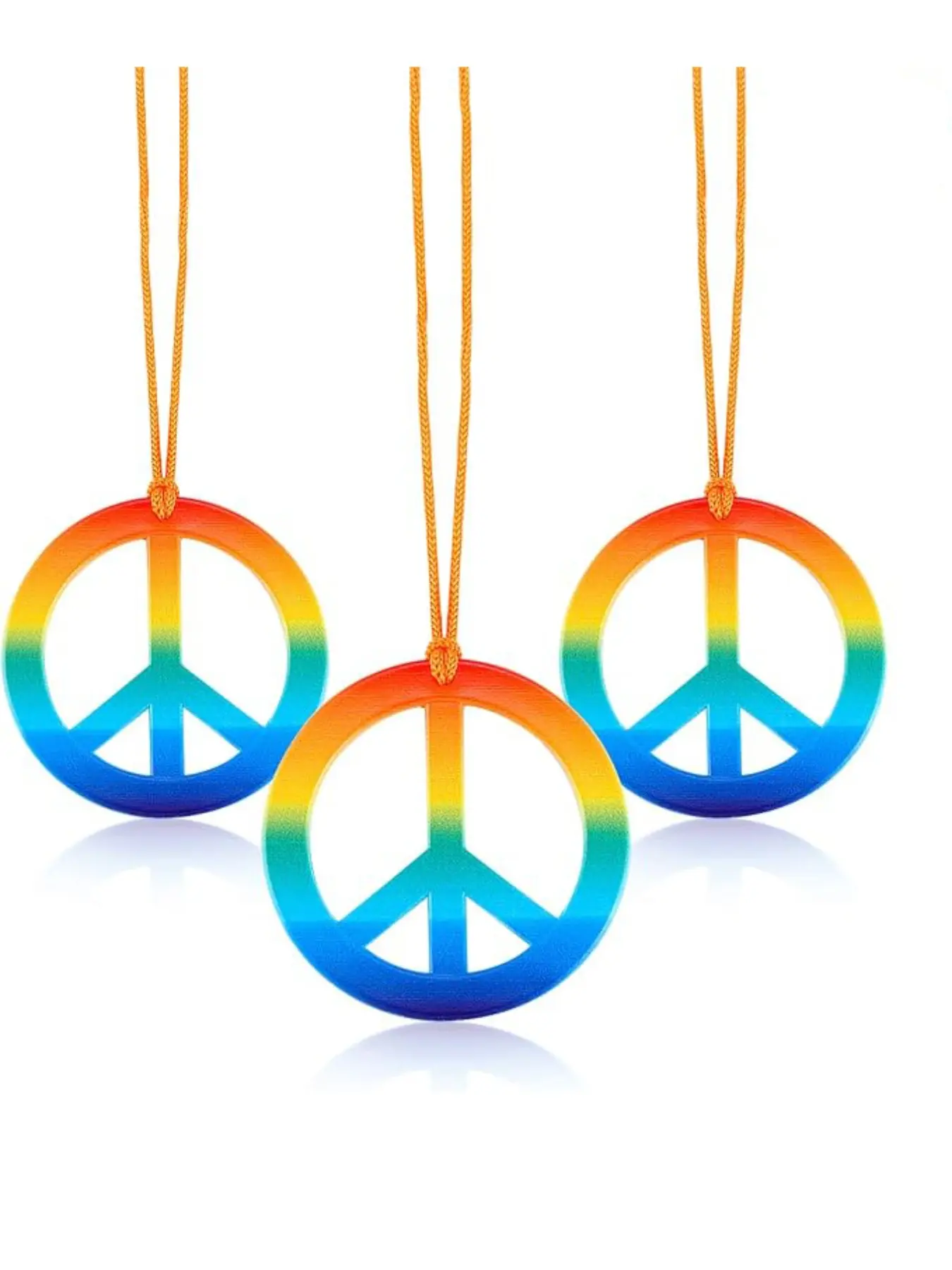 3-Pack Rainbow Gradient Peace Sign Pendant Necklaces, Vintage Hippie Plastic Peace Symbol Jewelry, 60s 70s Party Accessories