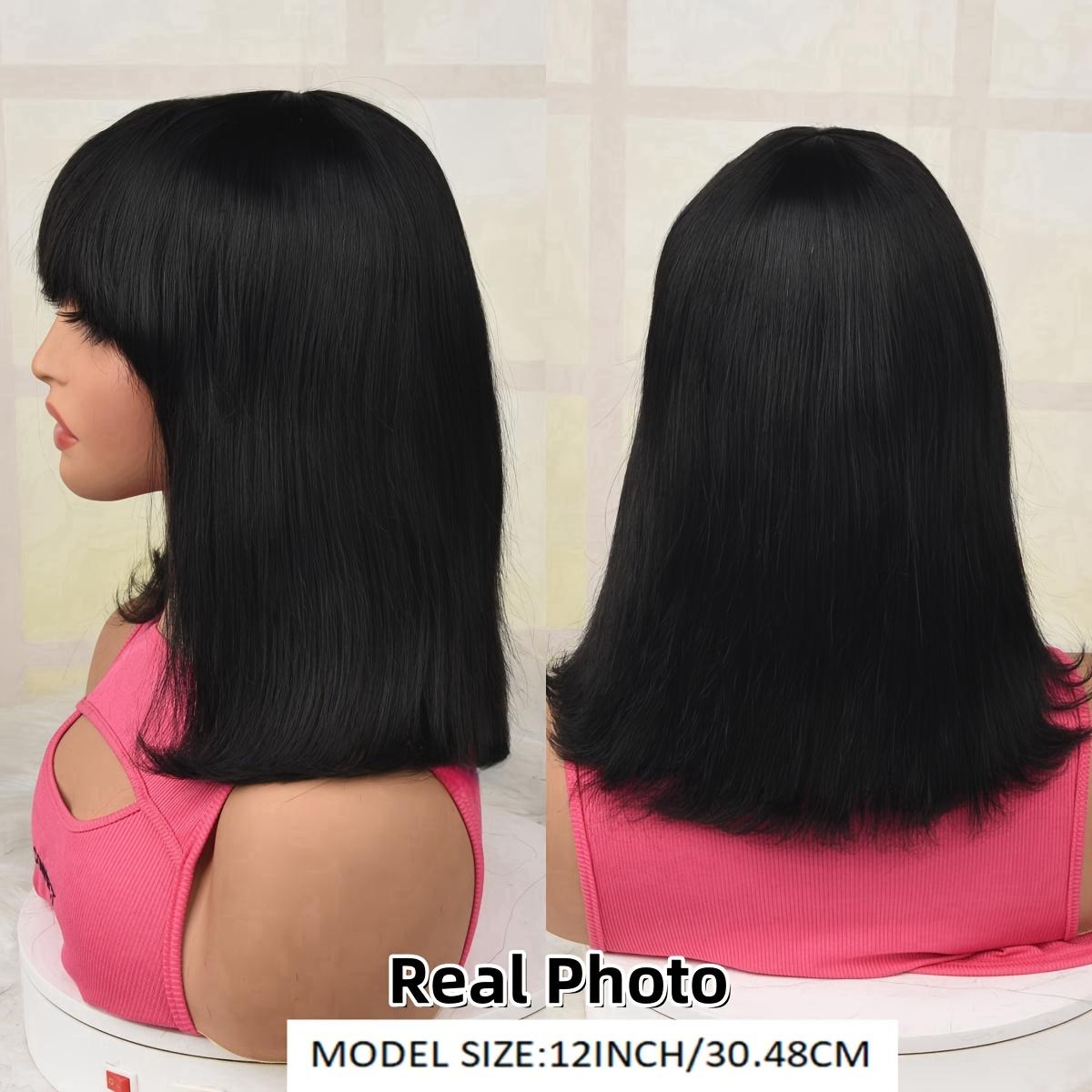New Fashion  Human Hair Wig 180 Density Natural Clolor Straight BOB Wig with Bangs Full Machine Made for Women Pre Plucked 14A Grade Breathable Lace Natural Hairline Simple Wear Natural Look Brazilian Party Date Vacation Cosplay Halloween
