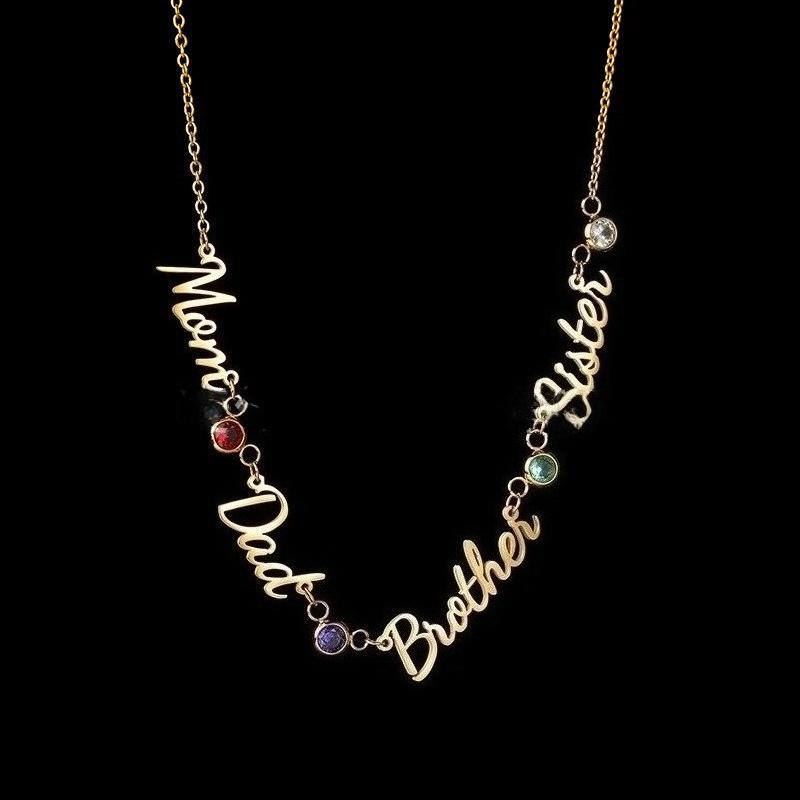 AS827 Personalized Custom Name Birthstone Pendant Stainless Steel DIY Necklace Mother's Day Valentine's Day Gift