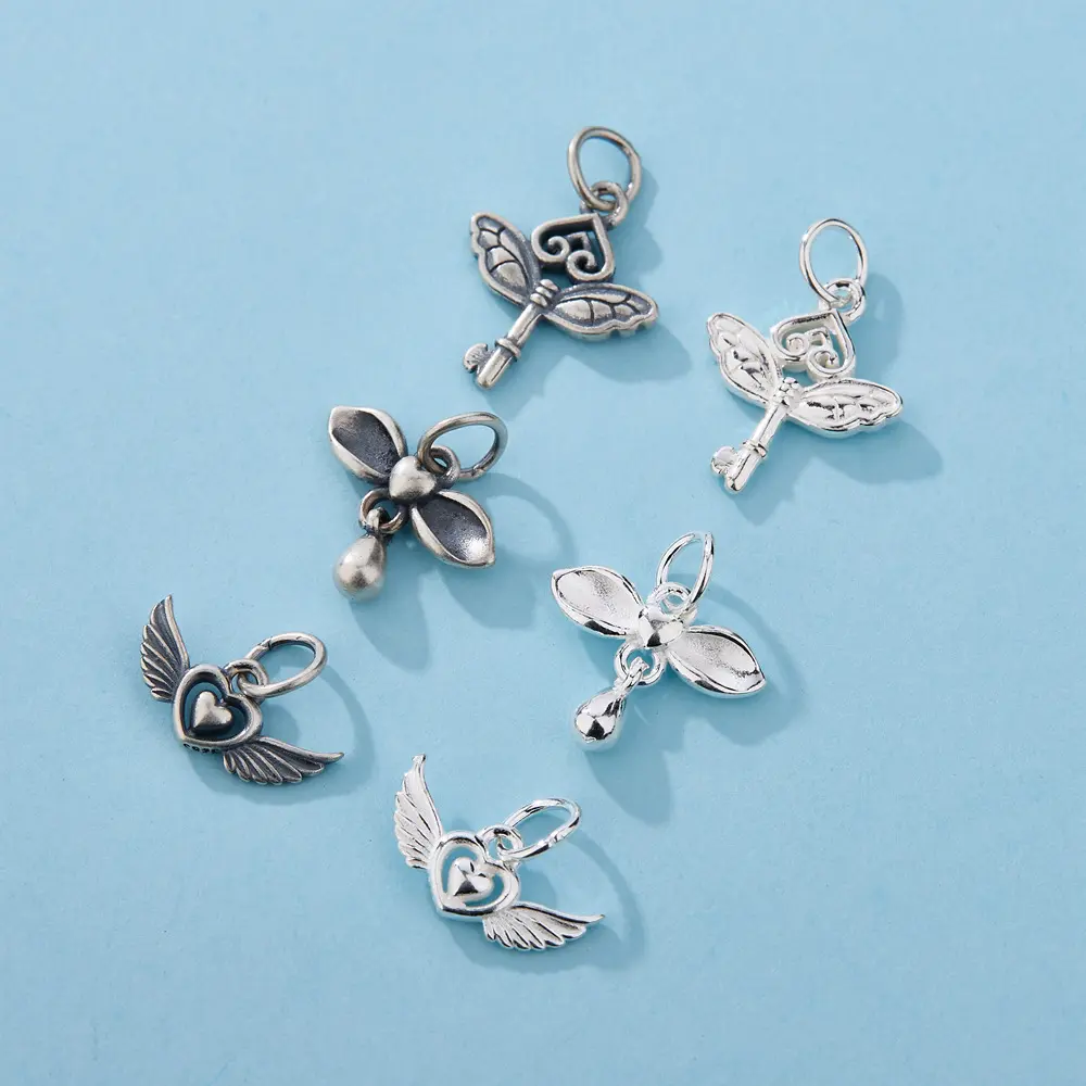 S925 Sterling Silver Charms, Fairy Wand & Winged Heart Pendant Beads, Minimal Ins Style Silver Accessories for DIY Bracelet Necklace Making, Handmade Jewelry Making Supplies#SilverCharms#Handmade Jewelry#BraceletMakingSupplies#HeartCharm#I
