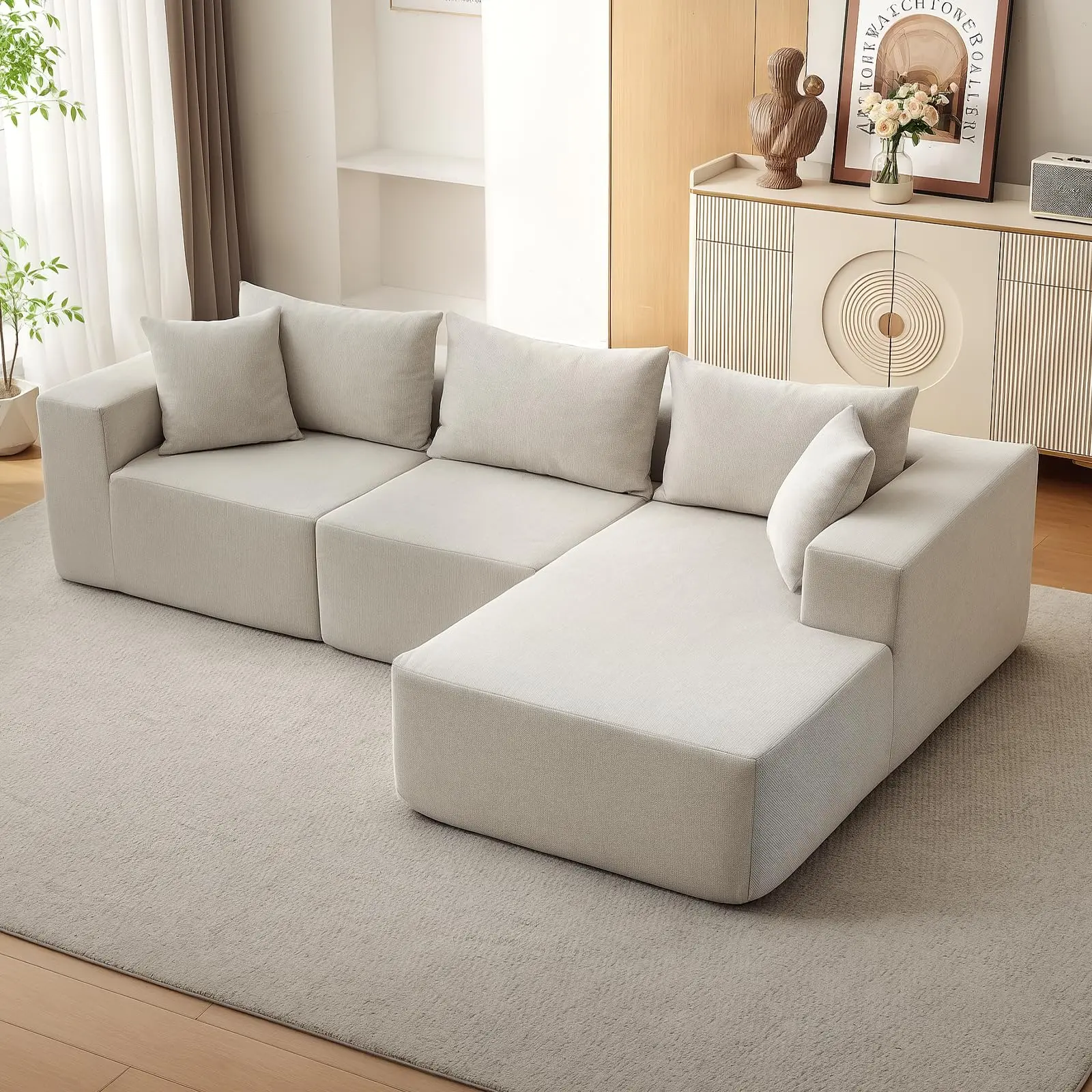 108" L-Shaped Sofa Bed, Soft Modular Sectional Cloud Couch, Comfy with No Assembly Needed, Modern Home Decor Perfect for Families, Ideal for Living Room