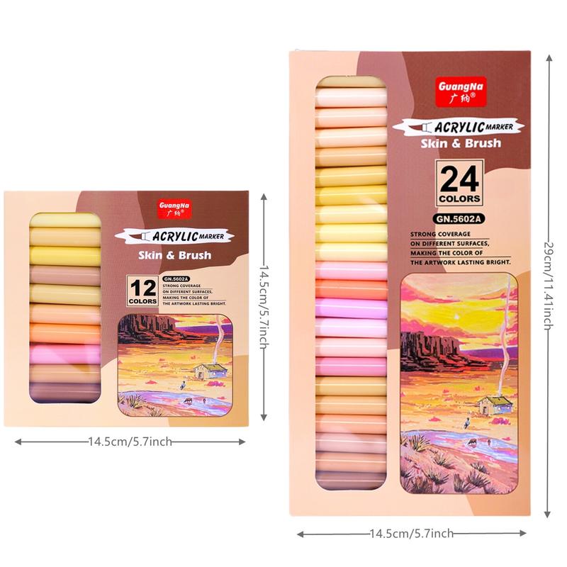 Acrylic Marker Pen Set, 12/24 Colors Straight Liquid Soft Bush Markers Pens, Waterproof Pen Soft Brush Nib Skin Color, for Figure Painting Glass Stone