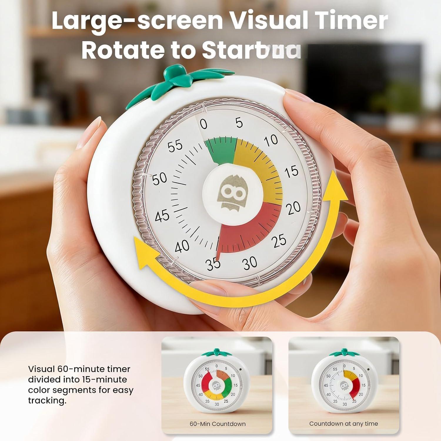 Visual Timer for , 60-Minute Countdown Timers for Classroom Office Kitchen with Silent Operation,  Timer for Teaching with Cute Design, 4-Color Zone  Pomodoro Timers