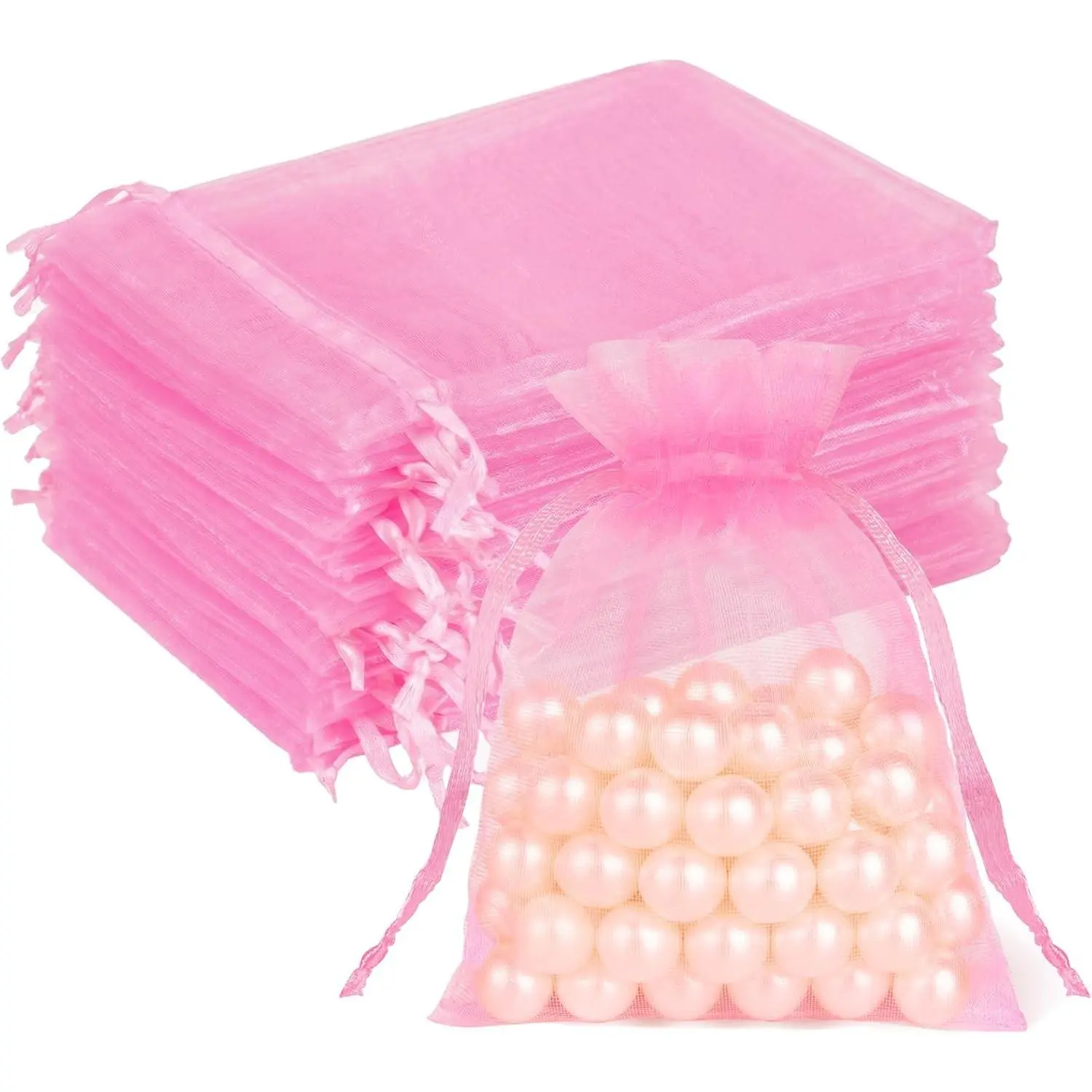 50 Pcs Pink Organza Bags 3x4 In, Small Gift Bags Bulk for Jewelry Candy Soap Makeup Sachet, Cute Mesh Goodie Bag Drawstring for Wedding Baby Shower Party Favors & Graduation Gifts