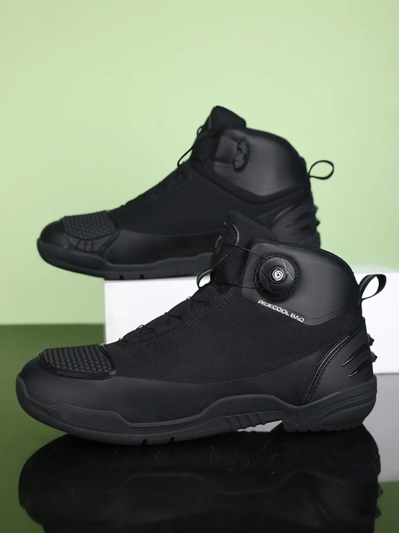 Men's PU Leather Motorcycle Sneakers, Waterproof Breathable, Adjustable Buckle, All-Season Sporty Style, Above Ankle Height, PU Textile Sneakers