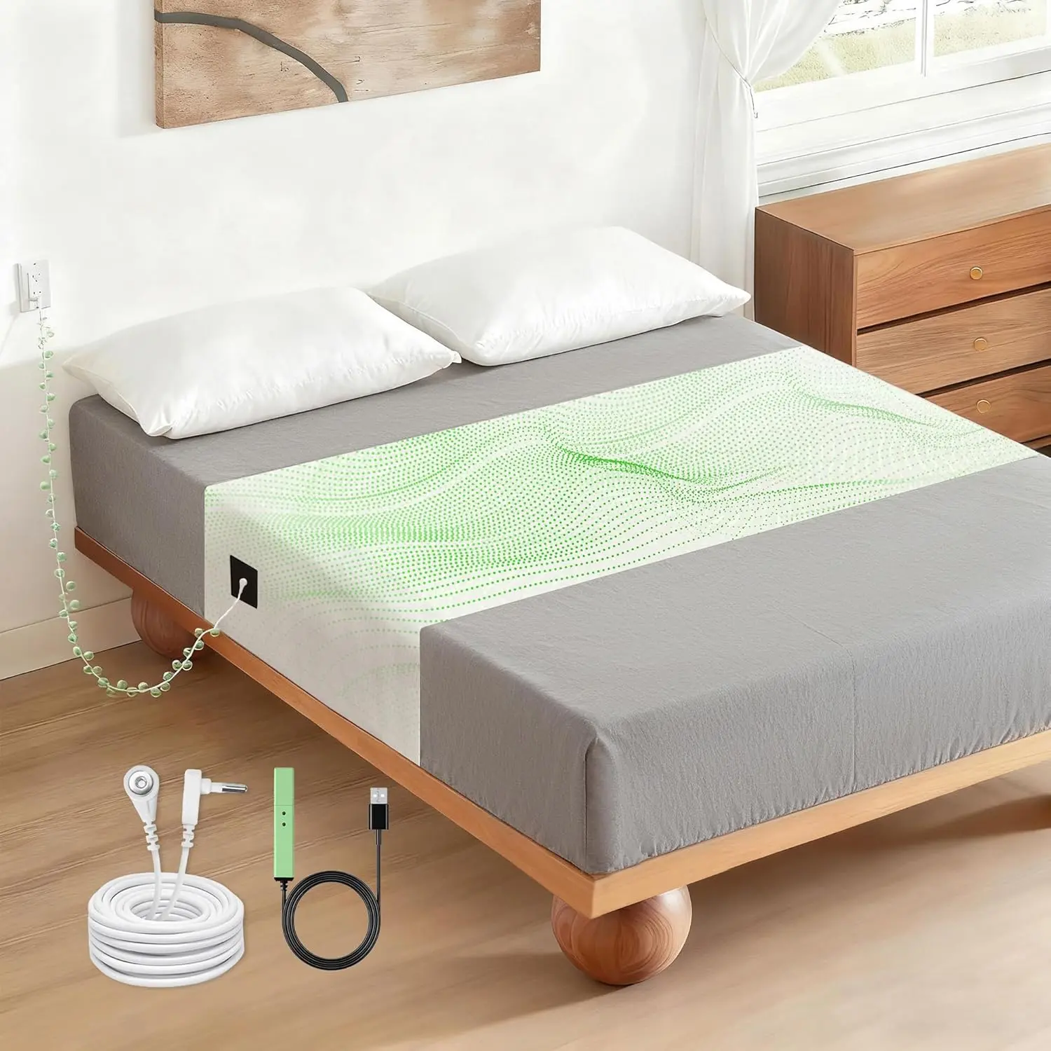 Grounding Sheets Mat for All Mattress Sizes,10% Silver Fiber+90% Cotton Fitted Grounding Mat for Bed Grounded Sheets Earth Mat Pad,Earth Connected, Healthy Sleep(White, 106 * 23.6 inch)