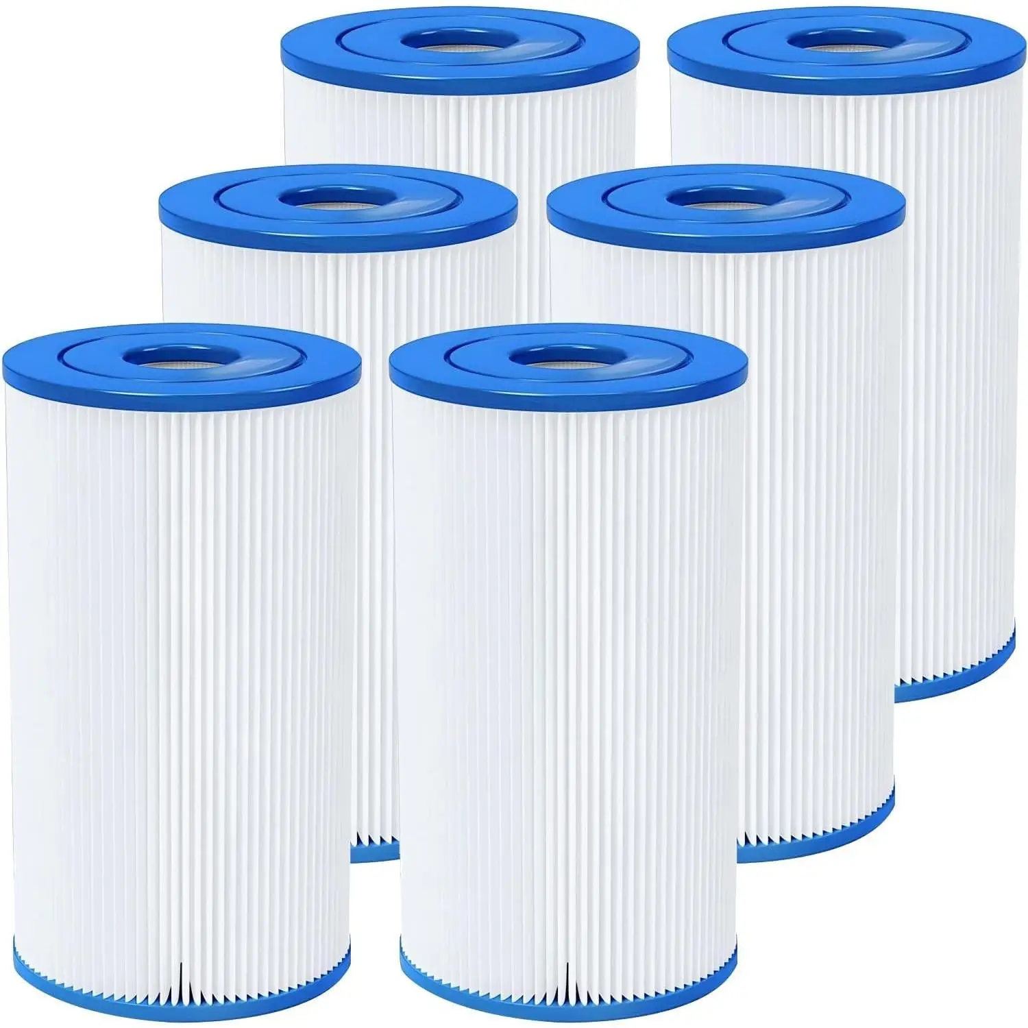 NSF Certified Reusable Washable Synthetic Polypropylene Type B Cylinder Pool Filter, Contaminant Lock Above-Ground Filters Pumps & Accessories, Compatible with Intex 29005E Easy Set Pools, Fits 2100-2500 GPH Pumps, 6-Pack, Round, Above-Ground Pool Filters