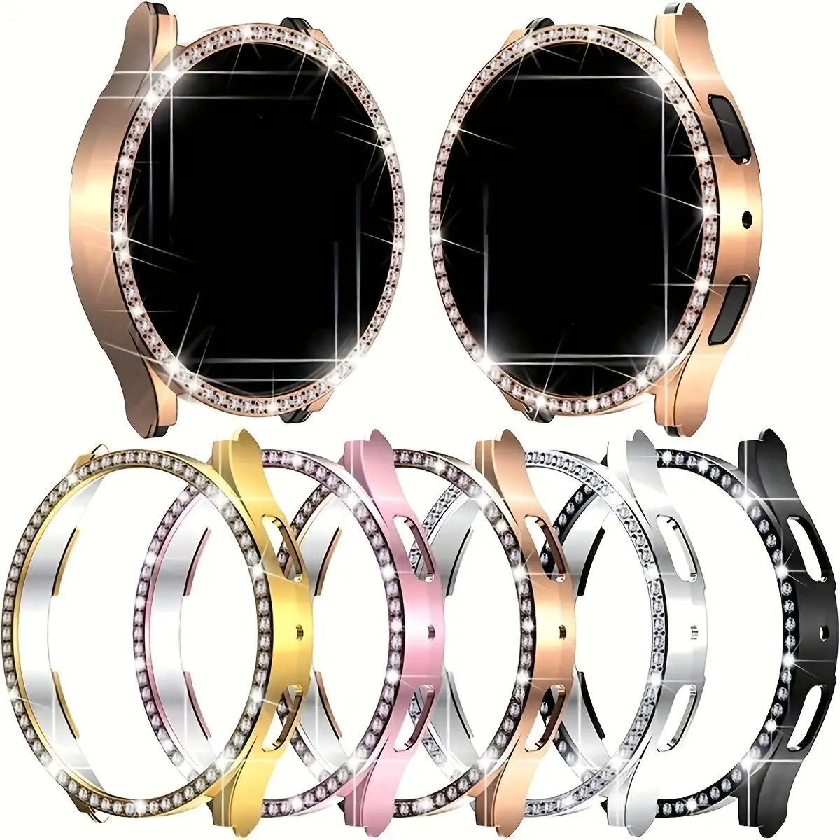 1pc Men Women Rhinestone Decor Glamorous Fashionable PC Hollow Out Smart Watch Case, Compatible with Samsung Galaxy Watch Case 40mm/44mm, Compatible with Samsung Galaxy Watch 4/5/6/7/8, Intelligent Watch Protective case