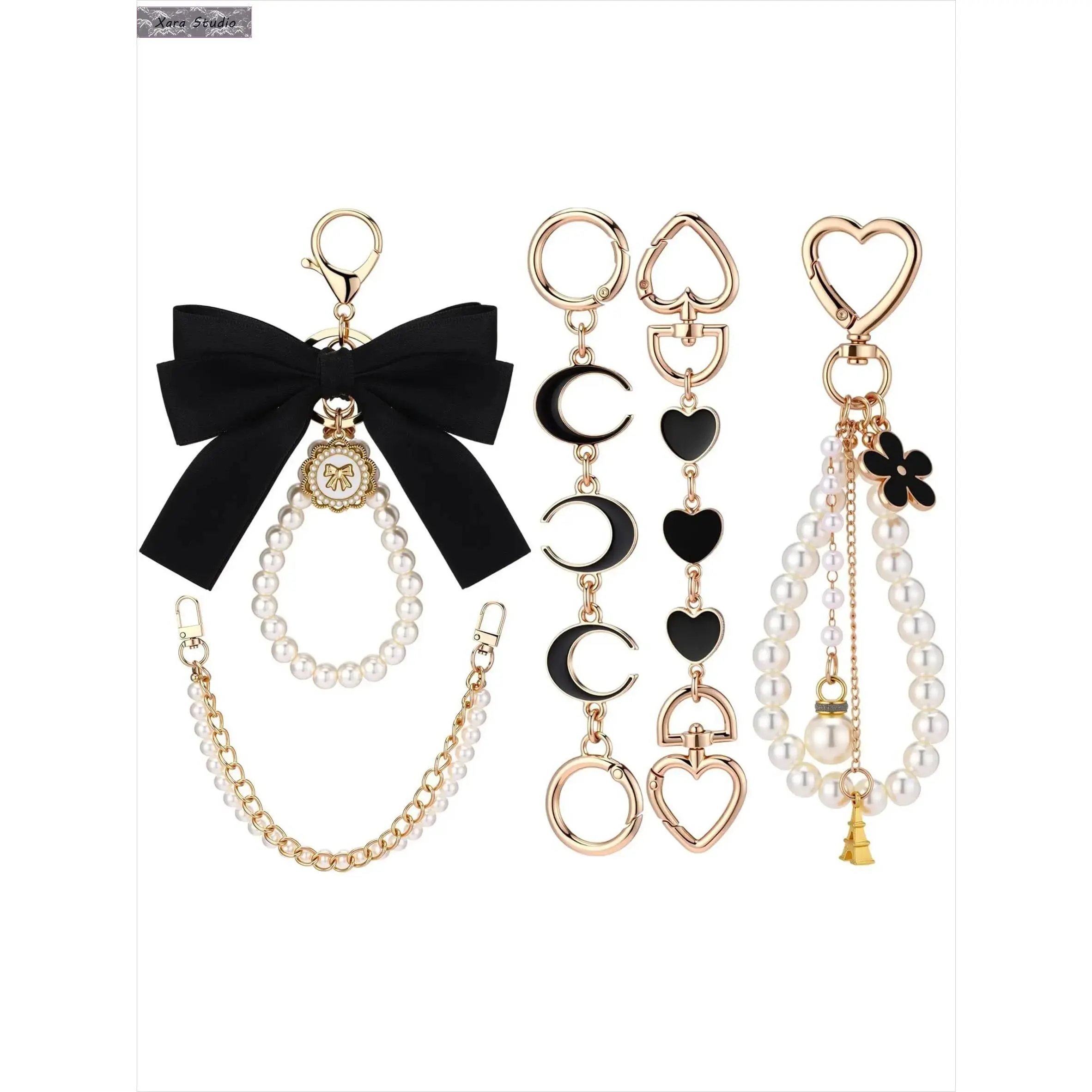 5PCS Pearl Bow Bag Extender Chain Set, Gold Purse Strap Charm Accessory for Handbags, Coquette Y2K Bag Decoration, Shoulder Strap Replacement, DIY Purse Upgrade, Cute Fashion Bag Jewelry for Women