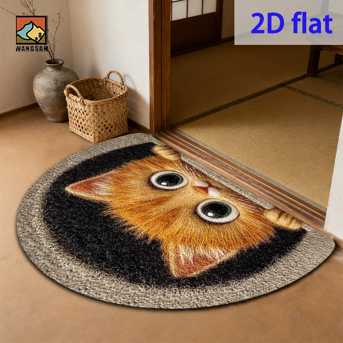 1 piece of 2D flat cat pattern semi-circular doormat| Suitable for kitchens, restaurants, corridors, bathrooms, bedrooms, home decoration, party decoration, and as a preferred gift option