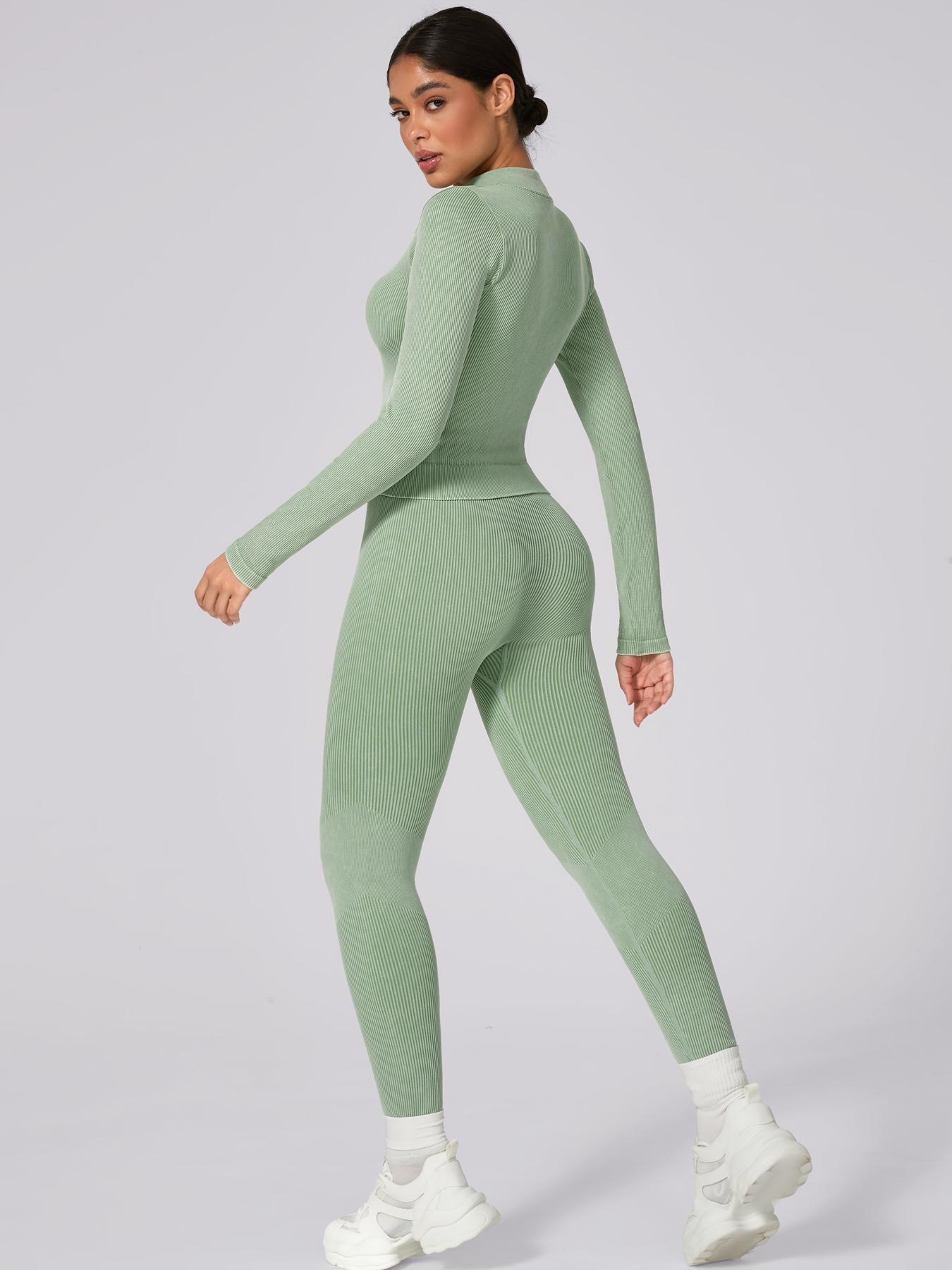 Women's Plain Tracksuit Set, Sports Zip Up Crop Jacket & High Waist Leggings, Ladies Spring & Fall Clothes, Gym Wear, Yoga Suit Outdoor
