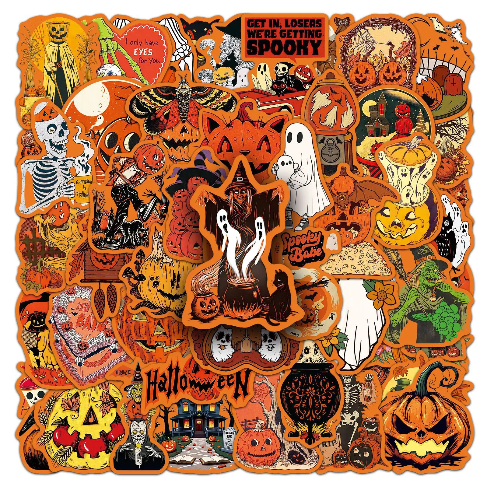 50pcs Retro Halloween Light Stickers, Spooky Pumpkin Office Stickers, Decals Suitable for Scrapbooks, Diaries, Laptops, Water Bottles, Cars, Etc. A Gift with A Positive Message and A Design Based on Faith.