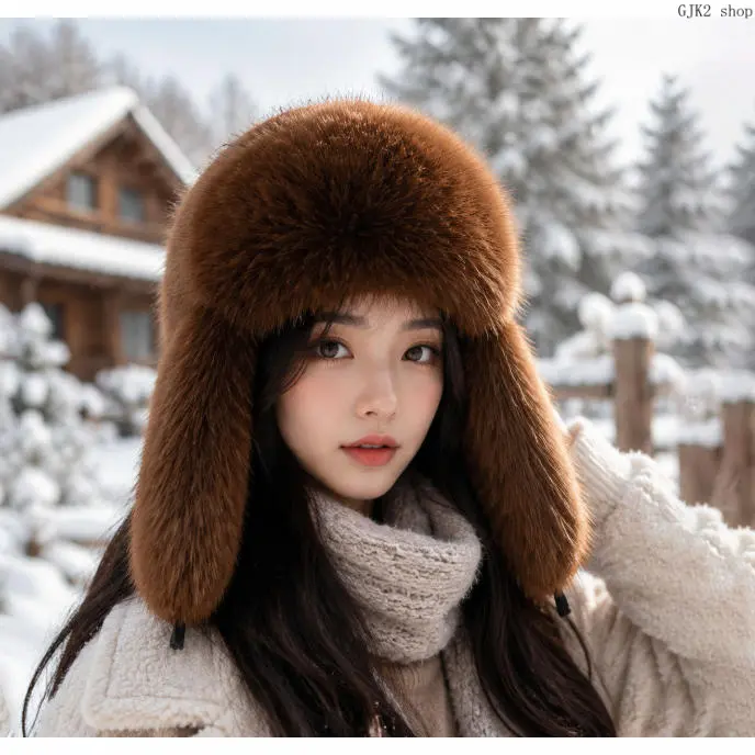 Women's Fluffy Faux Fur Ushanka Trapper Hat - Female Windproof Thermal Outdoor Cap with Ear Flaps, Adjustable Buckle for Ski, Cold Weather Outdoor Wear, Adjustable Size Windproof Cap