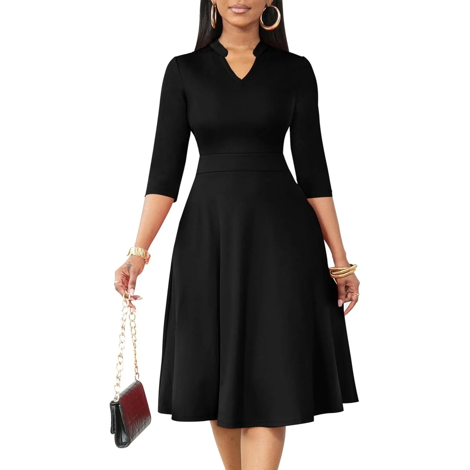 A-Line Dress for Women, Casual Elegant Fit and Flare with 3/4 Sleeves and Pockets for Work or Church, Casual Elegant Style, Fit & Flare, Clothes, Flared