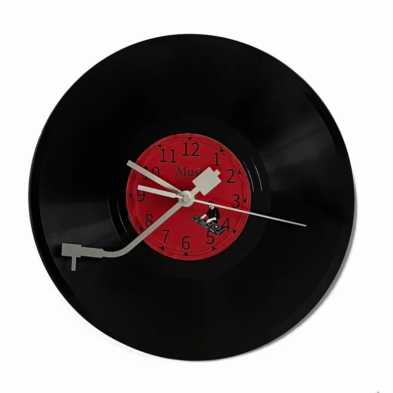 Vinyl Record Wall Clock, DJ Mixer Turntable Silhouette Silent Non-Ticking Quartz Wall Watch, Vintage Vinyl Decor, Wall Clock Decorative, Wall Decorations for Home Living Room Bedroom, Music Studio Decor, Man Cave Decor, Housewarming Present
