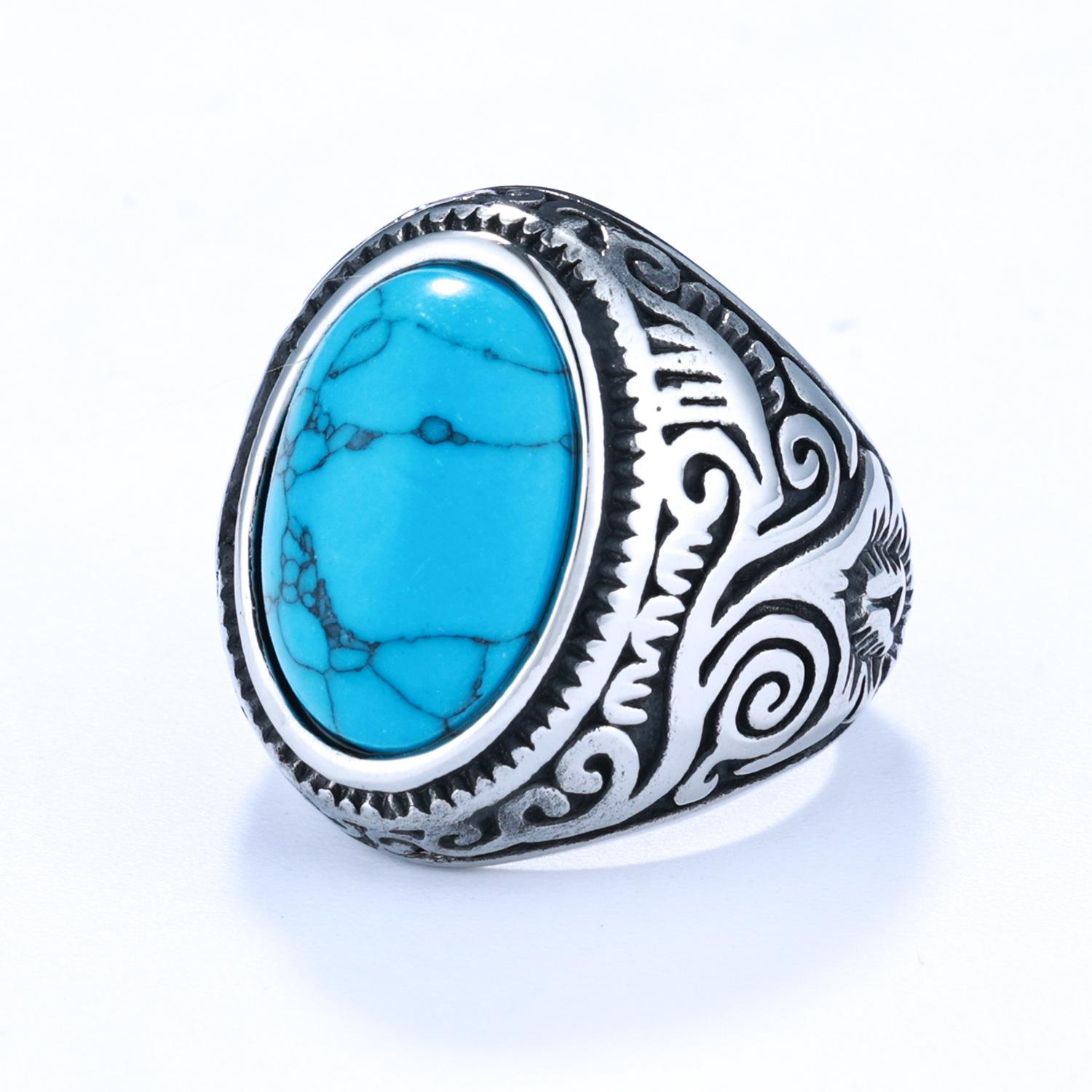 Unique European and American style, unisex carved minimalist square turquoise ring
