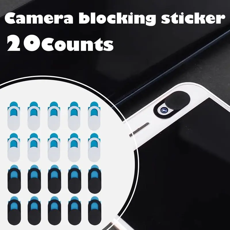 20-Pack Webcam Covers, Dual-Color Privacy Protectors Sticker Shield for Laptops, Tablets, Phones, 10 + 10, Easy Slide-On Design Decals Stickers
