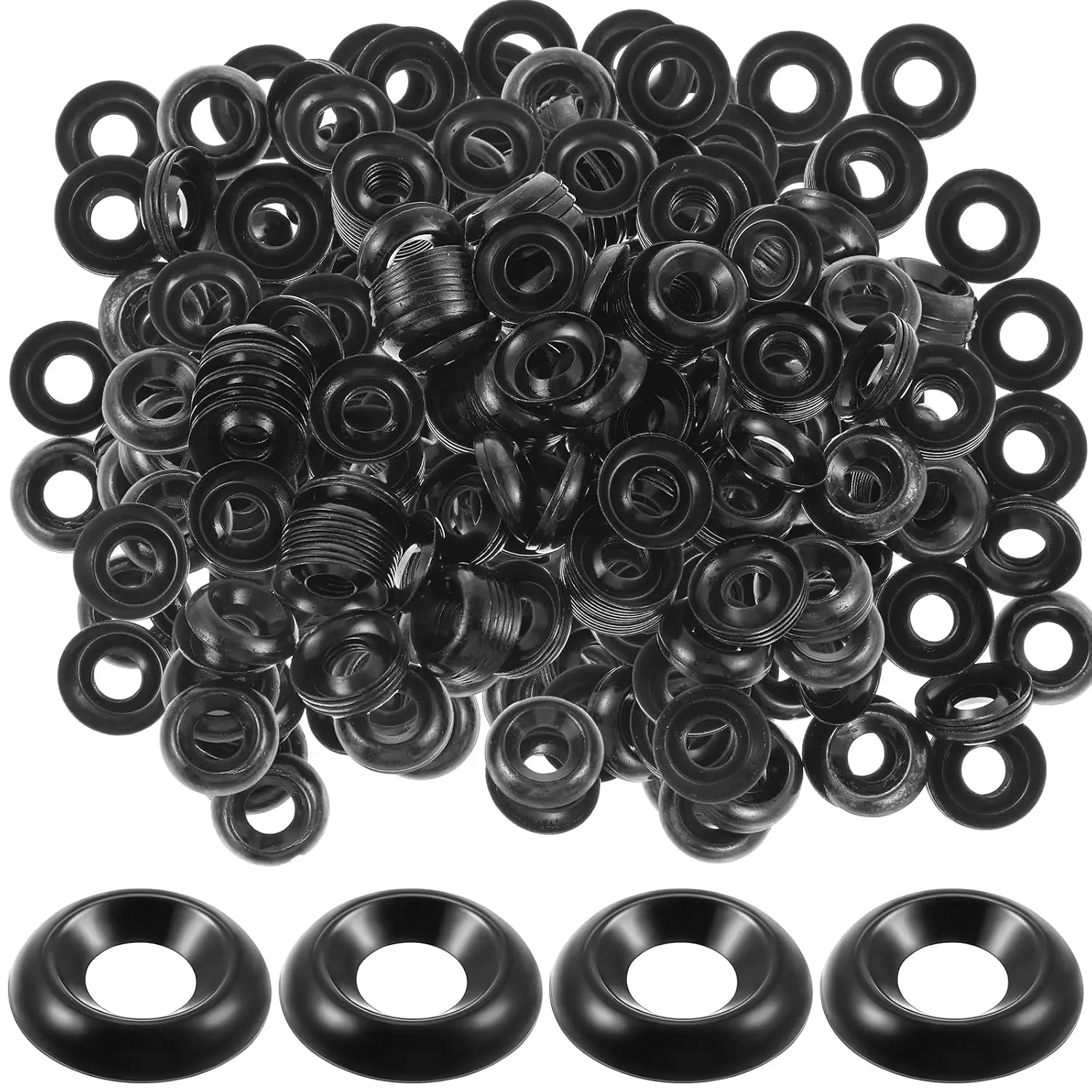 200 Qty #4 Countersunk Finish Washers Stainless Steel Cup, Black | Countersunk Cup Design  Screw Heads, Finishing Washers for  and Furniture, Rust Resistant, Decorative Cover Caps