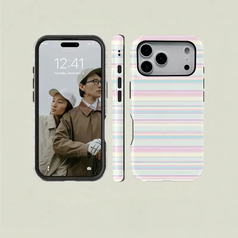 Pastel Rainbow Striped Phone Case, Soft Light Pink Blue Purple Cream Horizontal Stripe Minimalist Cute Aesthetic Protective Cover for iPhone 18 ProMax 17 16 11‑15 Plus & Samsung S25 S26 S23 Ultra, Slim Shockproof Preppy Summer Phone Shell for Women