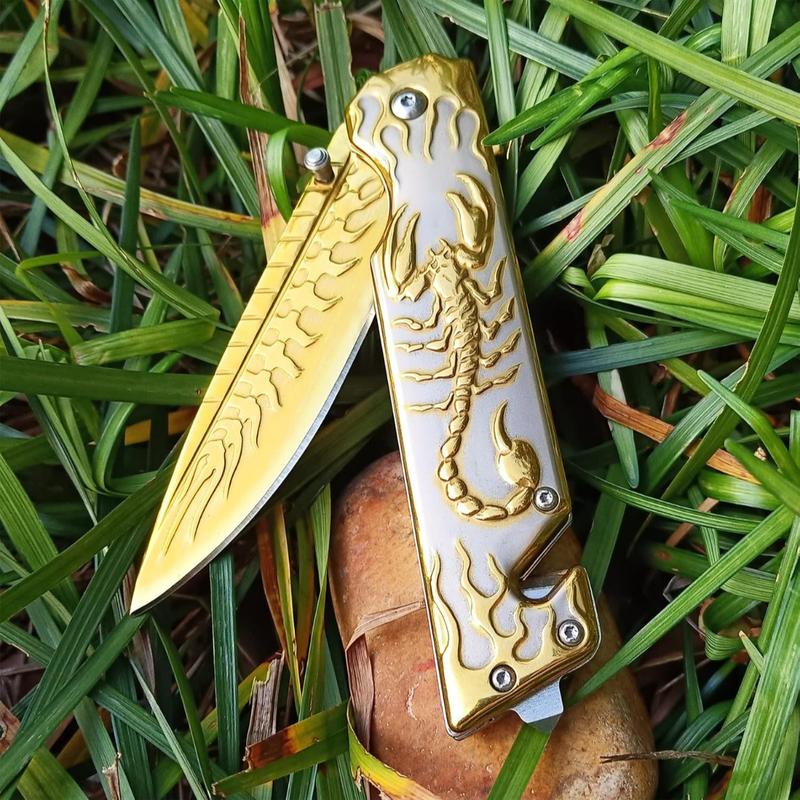 3D Scorpion Embossed Tactical Pure Manual Folding Knife, Outdoor Camping Hiking Knife, Durable Men's EDC Gift, Christmas Gift, Birthday Gift