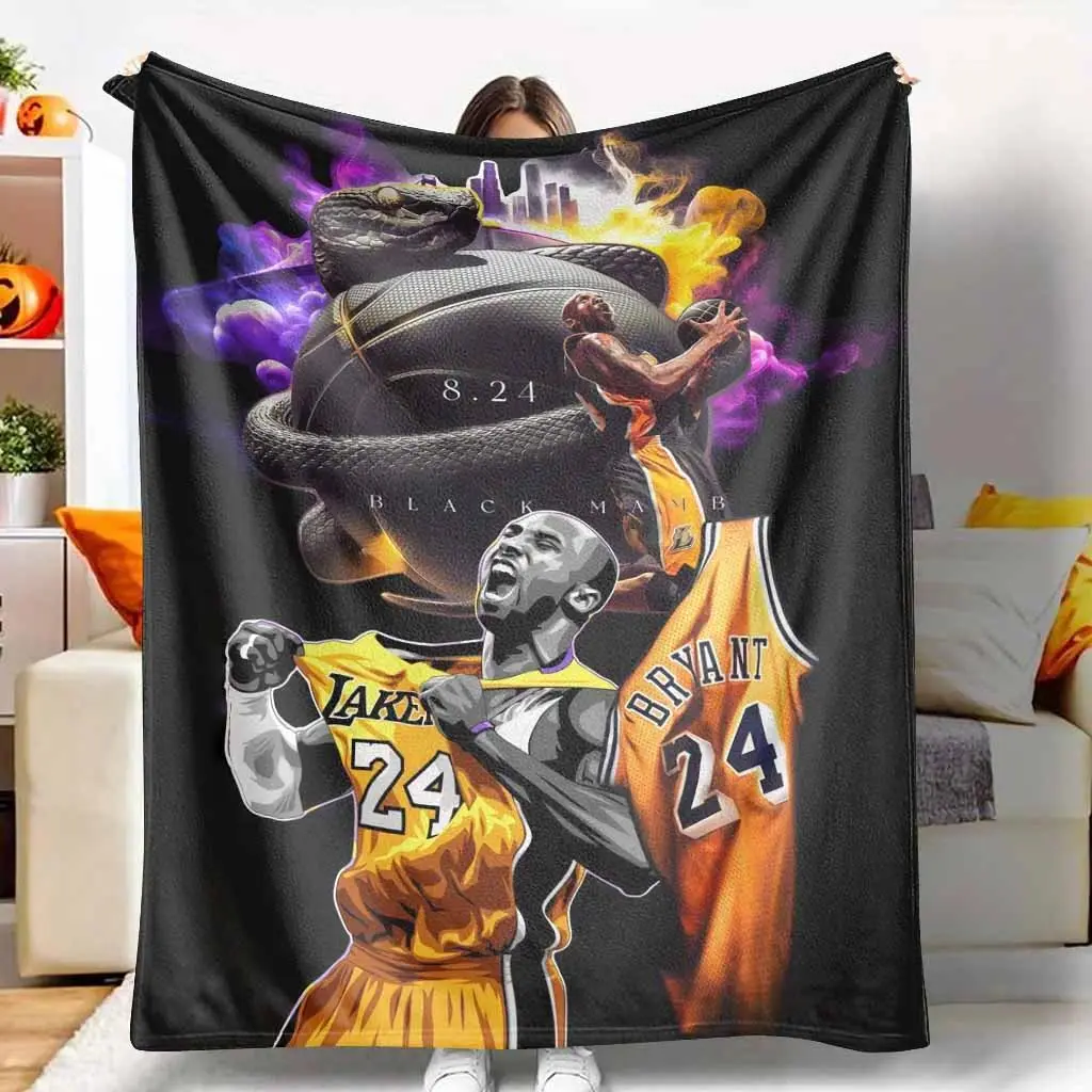Kobe Bryant Black Mamba Lakers 24 Flannel Blanket Basketball Snake Print Super Soft Warm Cozy Lightweight Durable Kids Blanket Adult Blanket Throw For Bedroom Sports Viewing College Dorm Back To School Gift