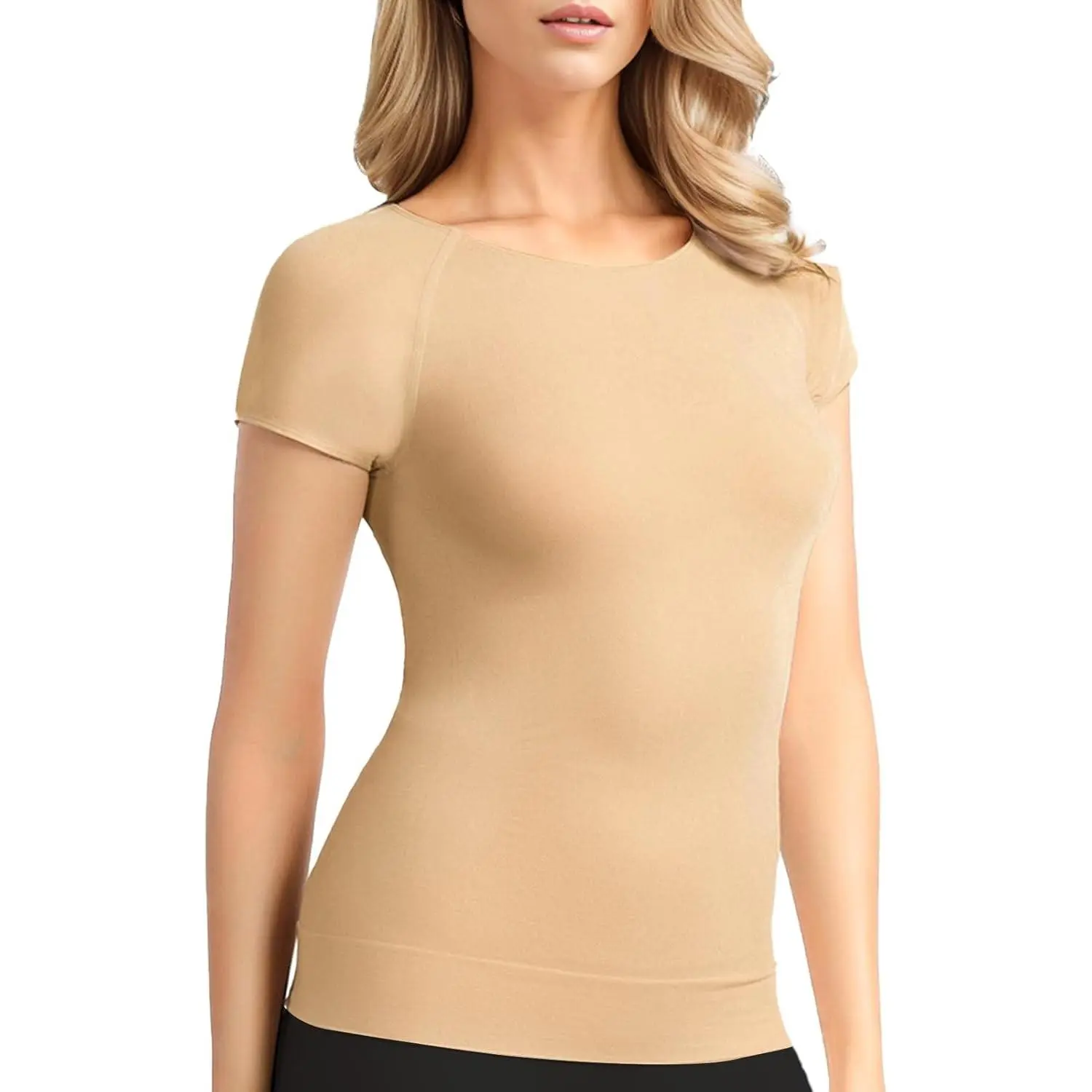 Women's Seamless Short Sleeve Undershirt, Light Compression Scoop Neck Tank Top, Tummy Control Basic Tee CamisoleGift