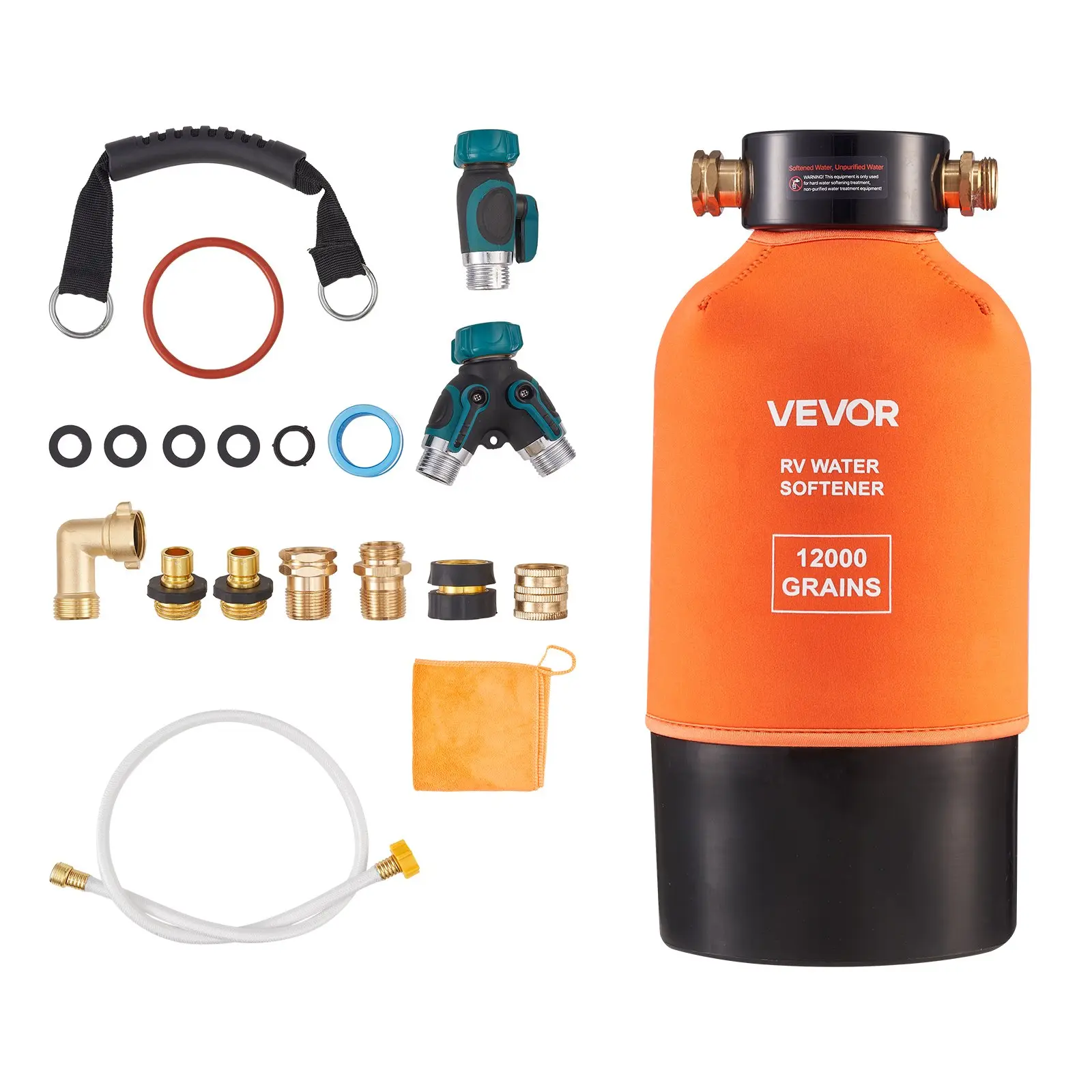 VEVOR Portable RV Water Softener, 12000 Grain, Food-Grade Resin, NPT 3/4" Fittings, Quick Connect, Easy Regeneration, Ideal for RVs, Trailers, Mobile Car Washing, Npt Fittings