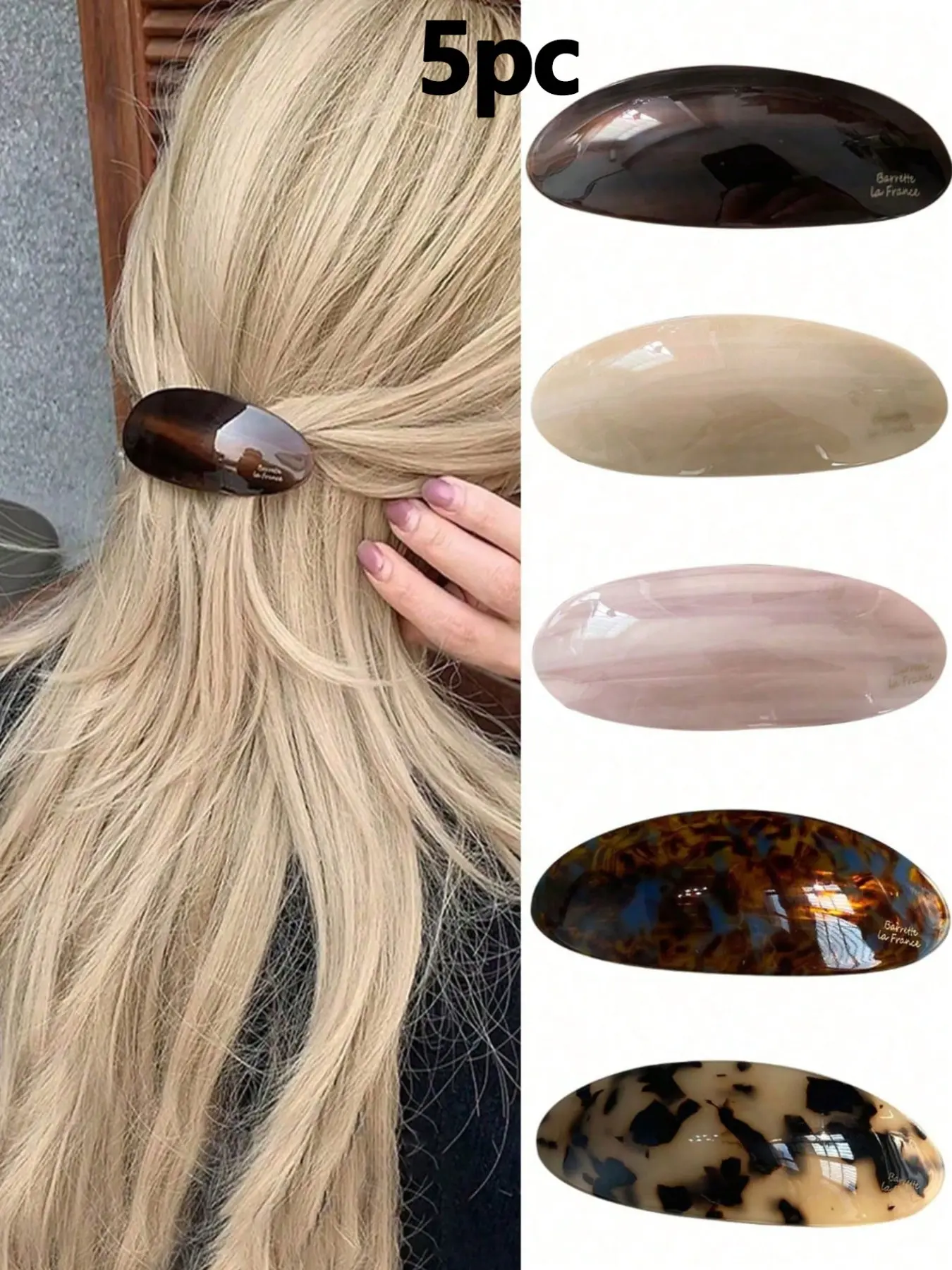 French Elegant Shiny Hair Clips Set of 5, Half-Up Hairstyle Accessories, Daily and Holiday Wear, Perfect Gift, School Supplies