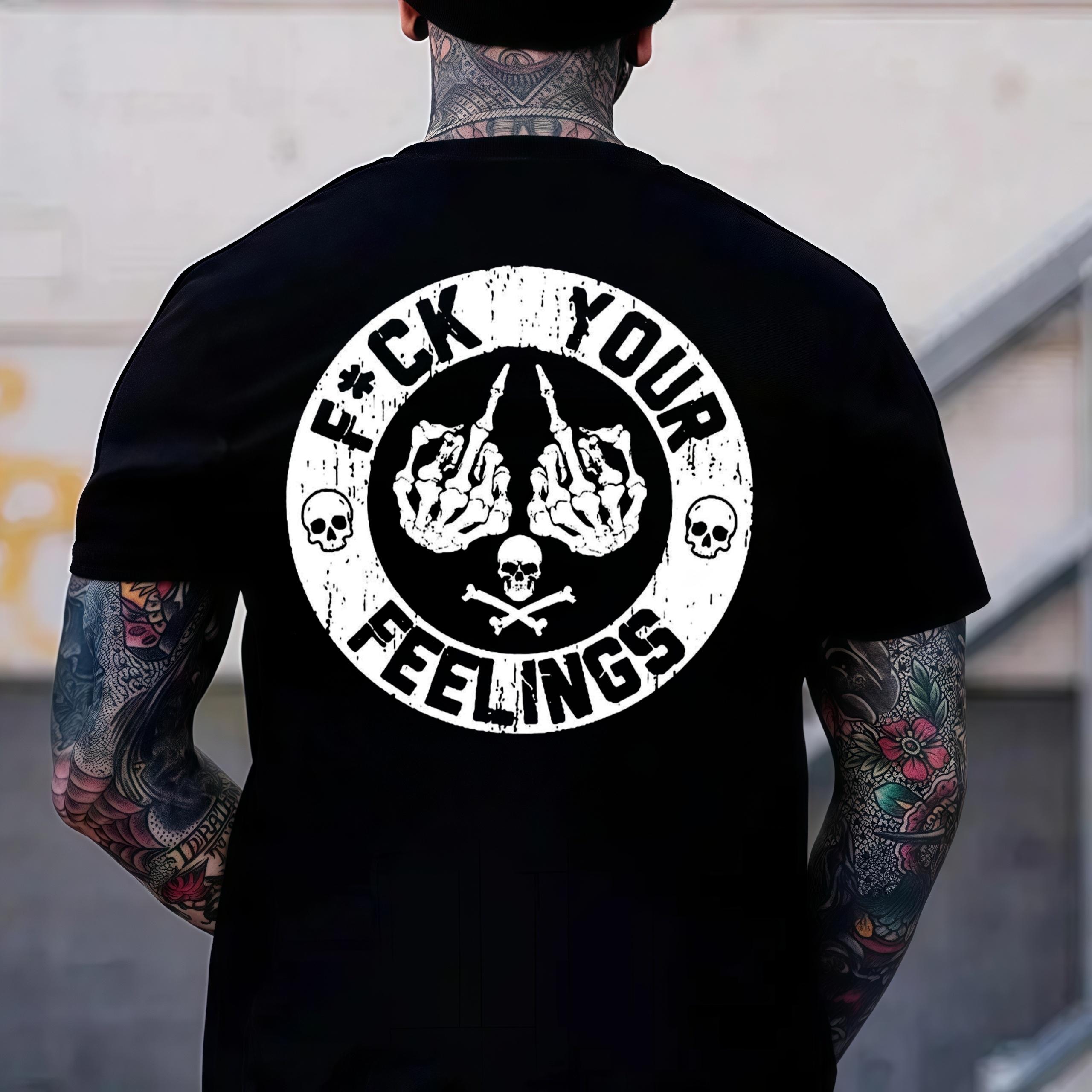 Trek Gear Lab  T-Shirt  F*ck Your Feelings Skull Tee - Bold Statement Graphic T-shirt| Limited Edition Streetwear Casual Angel graphic tee shirts men