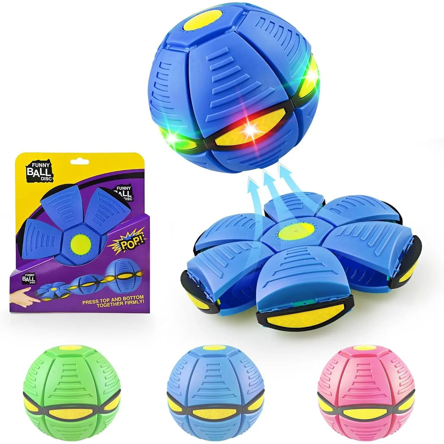 Magic Bouncing Ball 6-Light Dual Form - Pop up, Meta Ball Metaball Transforming Design - Flying Saucer Bouncy - Interactive Bouncing Balls for Parent-Child Interaction - Gift Pack - Blue