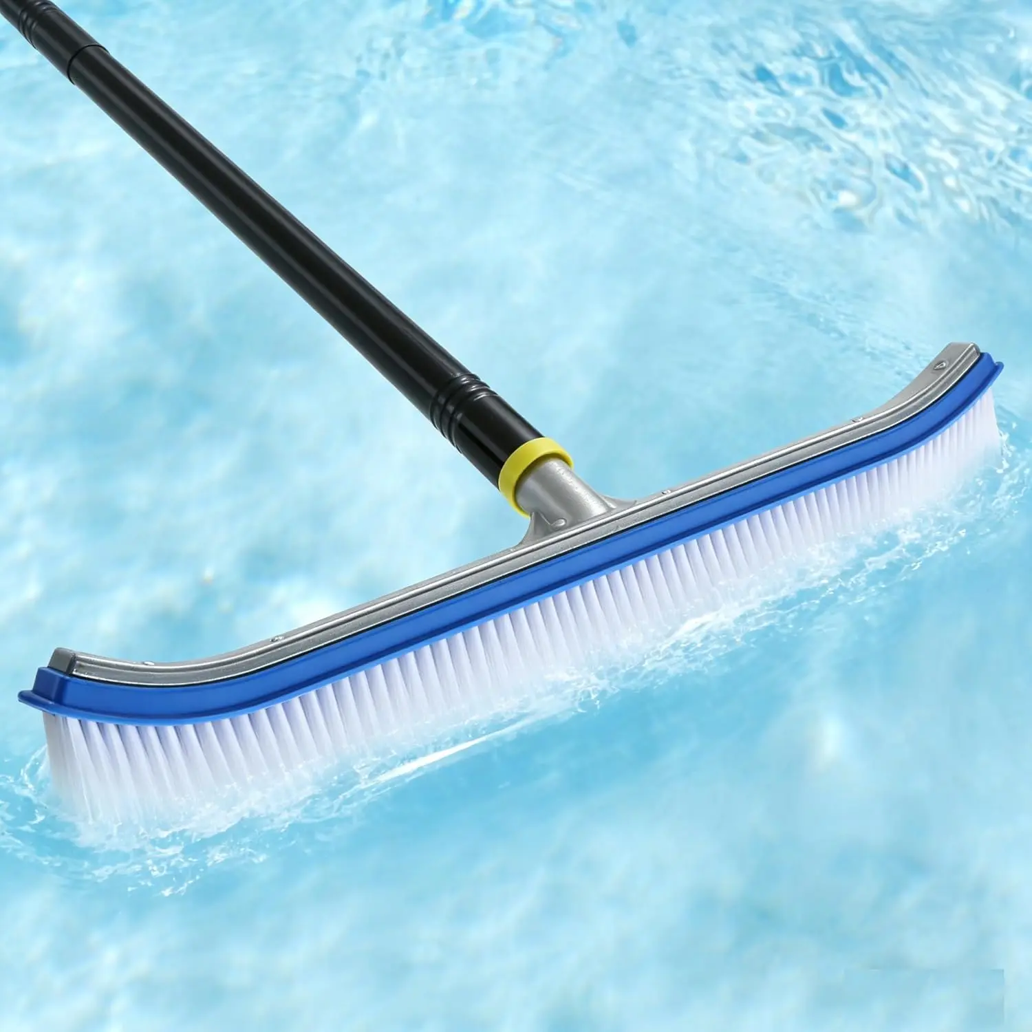 10FT Heavy Duty Pool Scrubber Brush with Adjustable Rustproof Pole - Lightweight Pool Wall Cleaner for Above Ground & Inground Pools with Aluminum Frame & Nylon Brush Head