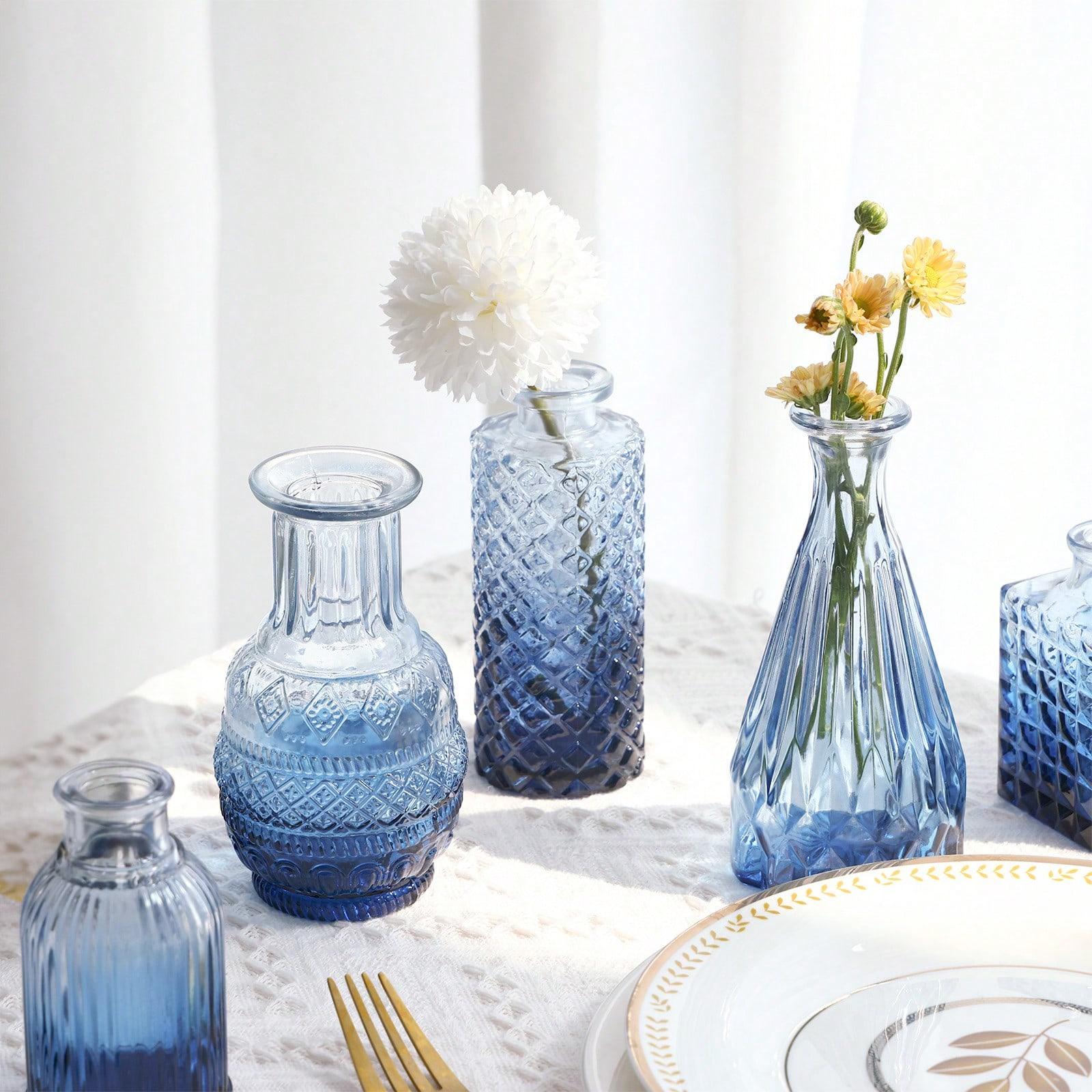 Tomnk Set Of 18/36 Blue Bud Vases For Flowers, Vintage Clear Glass Vases Small Vases For Centerpieces For Home Table Decor Rustic Wedding Decorations, Discount Small Order Vases For Florists & Event Planners, Mother's Day Decor, Ideal Mother's Day Gift