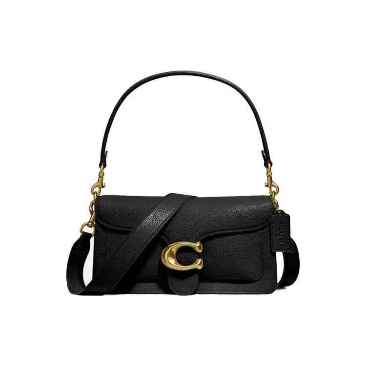 COACH Tabby 26 Crossbody Bag for Women – Minimalist Solid Black Polished Pebbled Leather with Gold-Tone Hardware