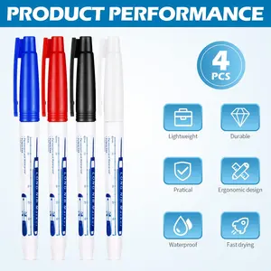 4 Count Deep Reach Markers Long Nose Marker Waterproof Deep Hole Marker Carpenter Ink Marker 30 mm Reach Permanent Markers and Marker Pens for Carpenters Builders Construction, 4 Colors