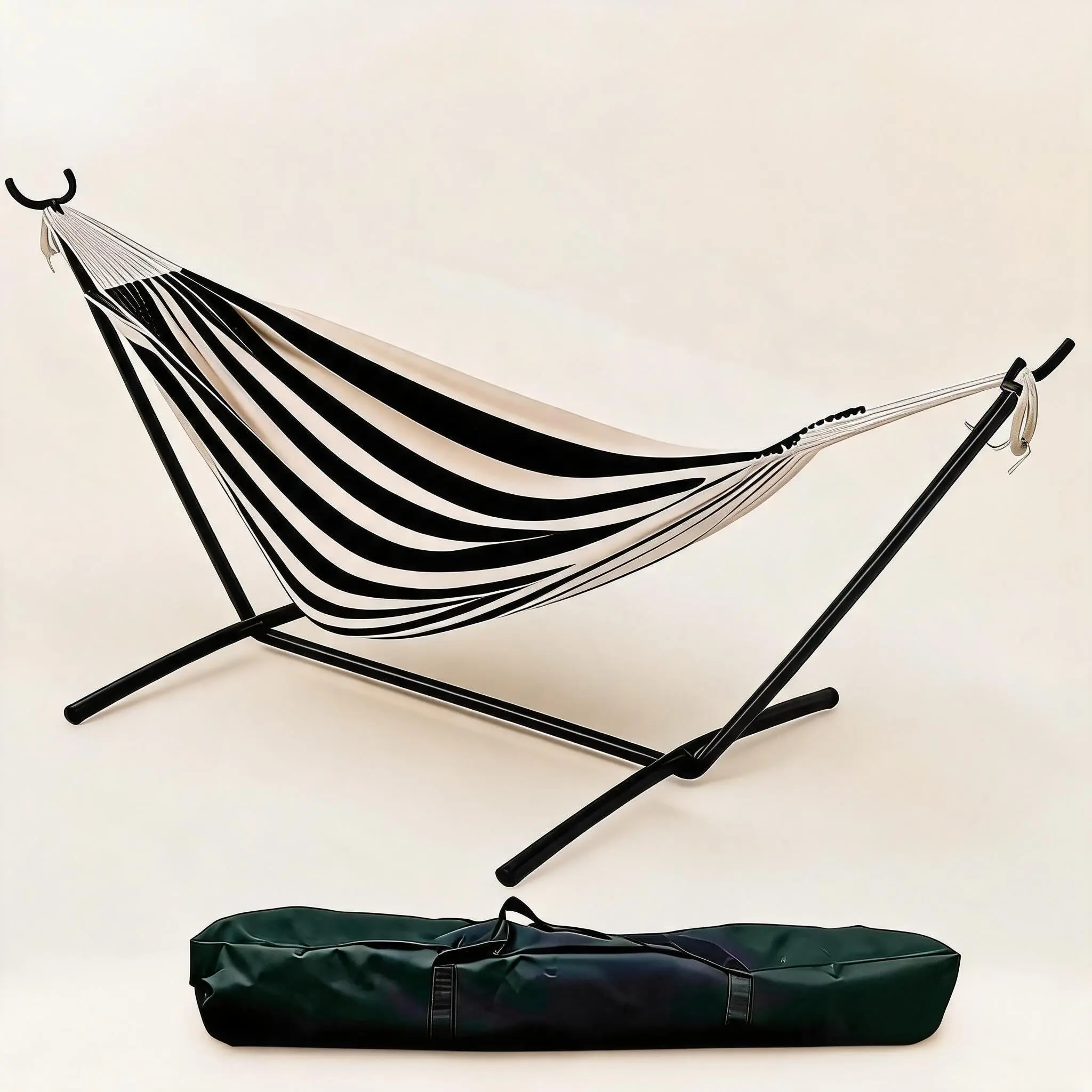 GARVEE Double Hammock with Stand for Outdoor Use, 2 Person Heavy Duty Hammock with Steel Frame Stand, Portable Hammock for Patio, Yard & Garden, Easy Assembly, 450 Lbs Capacity-Black