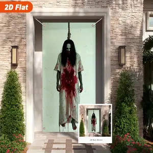 2D Flat -2D Door Canvas 2D Flat -2D Door Canvas 1-piece set, 2D blood stained white dress with blood stains, designed as a Halloween horror fantasy themed door frame banner. tc