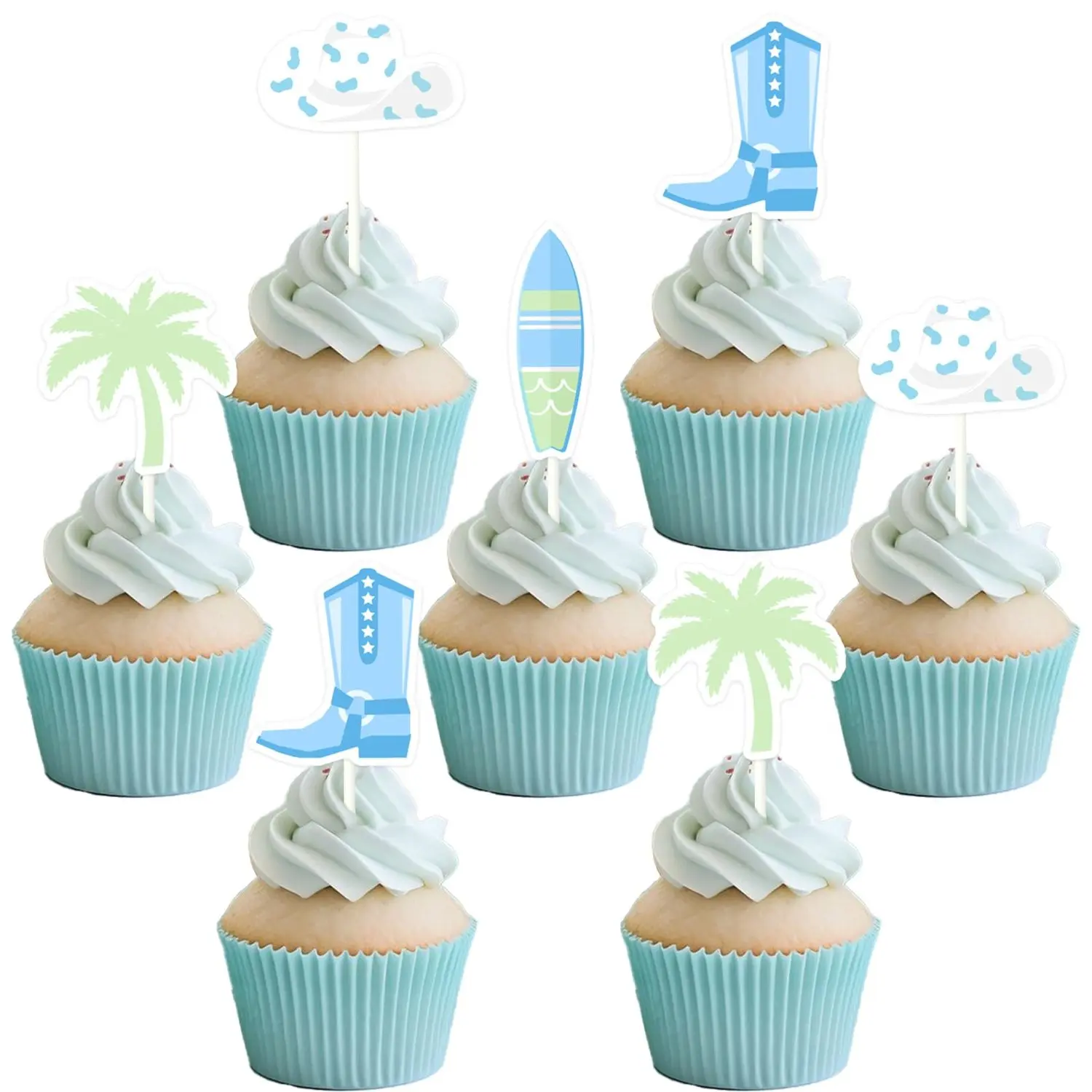 36Pcs Tropical Compact Pre-Assembled Coastal Cowgirl Cupcake Toppers, Decorative Last Toast On The Coast Picks, Festive Cake Decorations for Bridal Events, Birthday Bachelorette Parties, Set, Cake Decorating