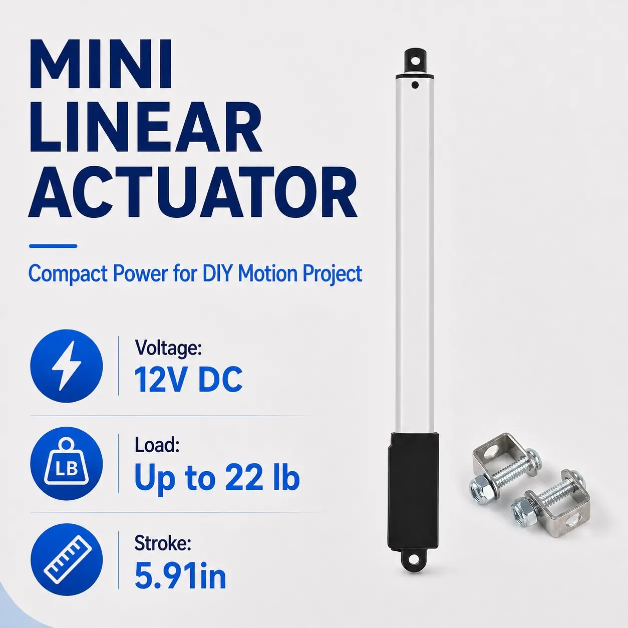 12V Micro Electric Linear Actuator, Stroke 5.91 inches, Max Thrust 22 lbs & 14 lbs, Speed 0.4‑0.6 in/s, IP54 Waterproof, Built In Limit Switches. Suitable For DIY Robots, Car Models And Cabinet Modification Projects.