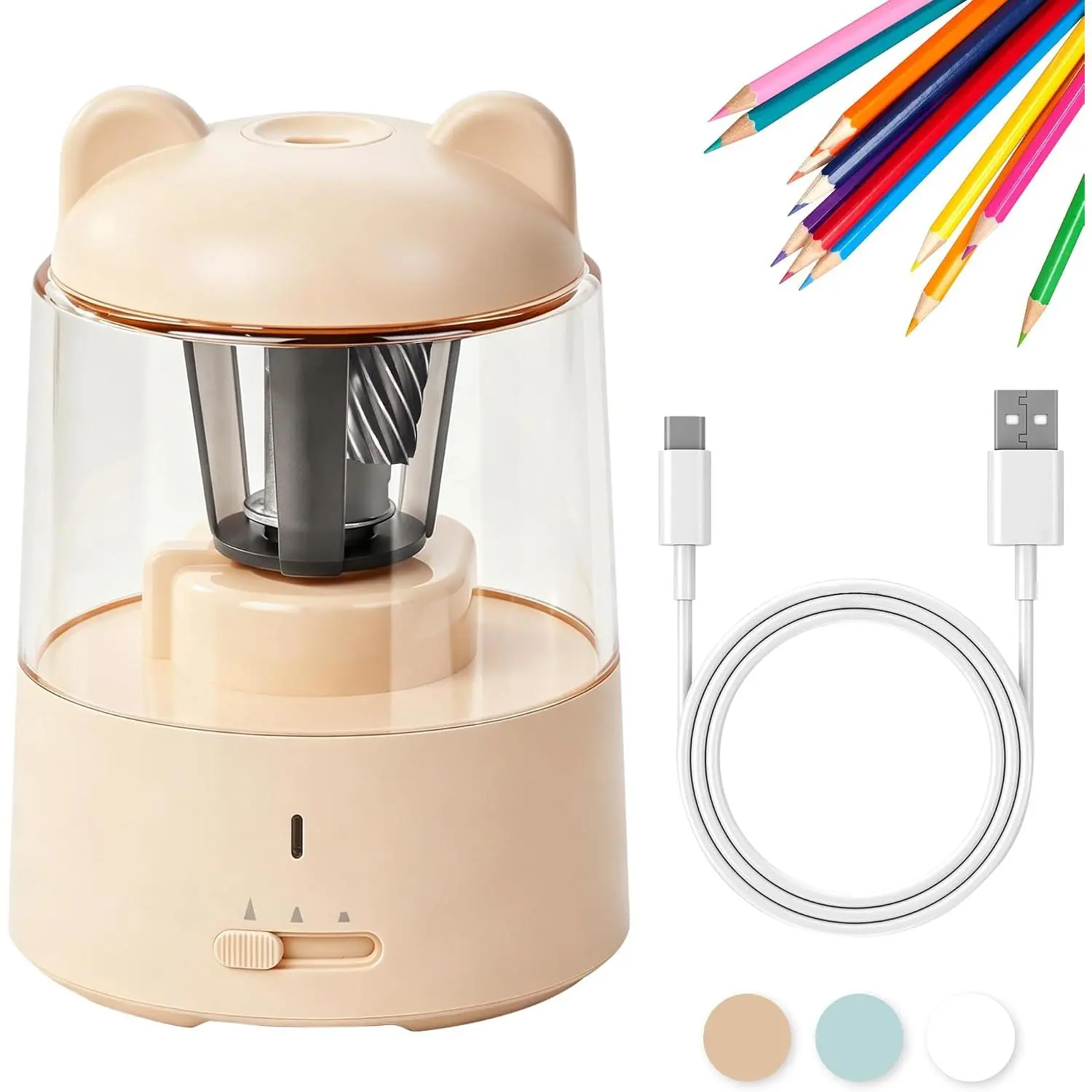 Electric Pencil Sharpener, Auto Stop  Sharpen in 3s,   Pencil Sharpeners for No.2 & 6-8mm Colored Pencils, Cute Rechargeable Pencil Sharpener for Classroom/Office/ ()
