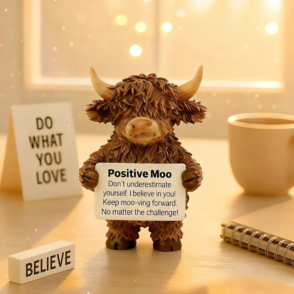 Scottish Highland Cow Resin Statue, Cow Statues, Inspirational Desk Decor, Farm Animal Figurine for Women, Moms, Students, Mother's Day Gift, Home Decoration