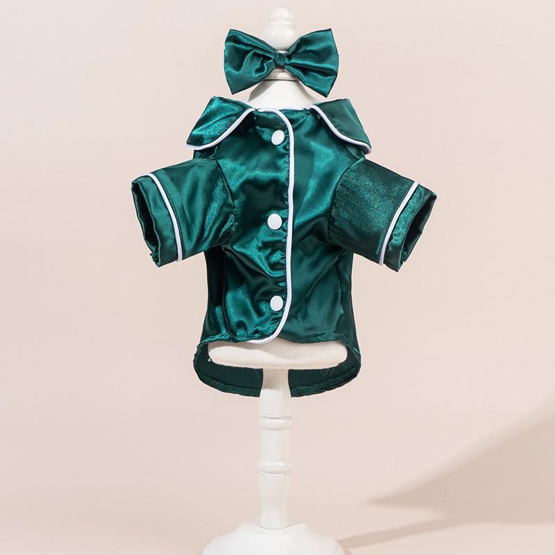 Beautiful Pet pajamas suitable for pets such as Teddy Bears, Bichon Frises, Pomeranians, Poodles, and Bulldogs. Made of comfortable silk, these pajamas include headbands to relieve stress and anxiety.