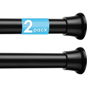 2Pcs Adjustable No Drilling Tension Curtain Rod 31-76 Inch Black 7/8"Diameter Spring Loaded Shower Rod for Bathroom Windows Bedroom Closet Doorway